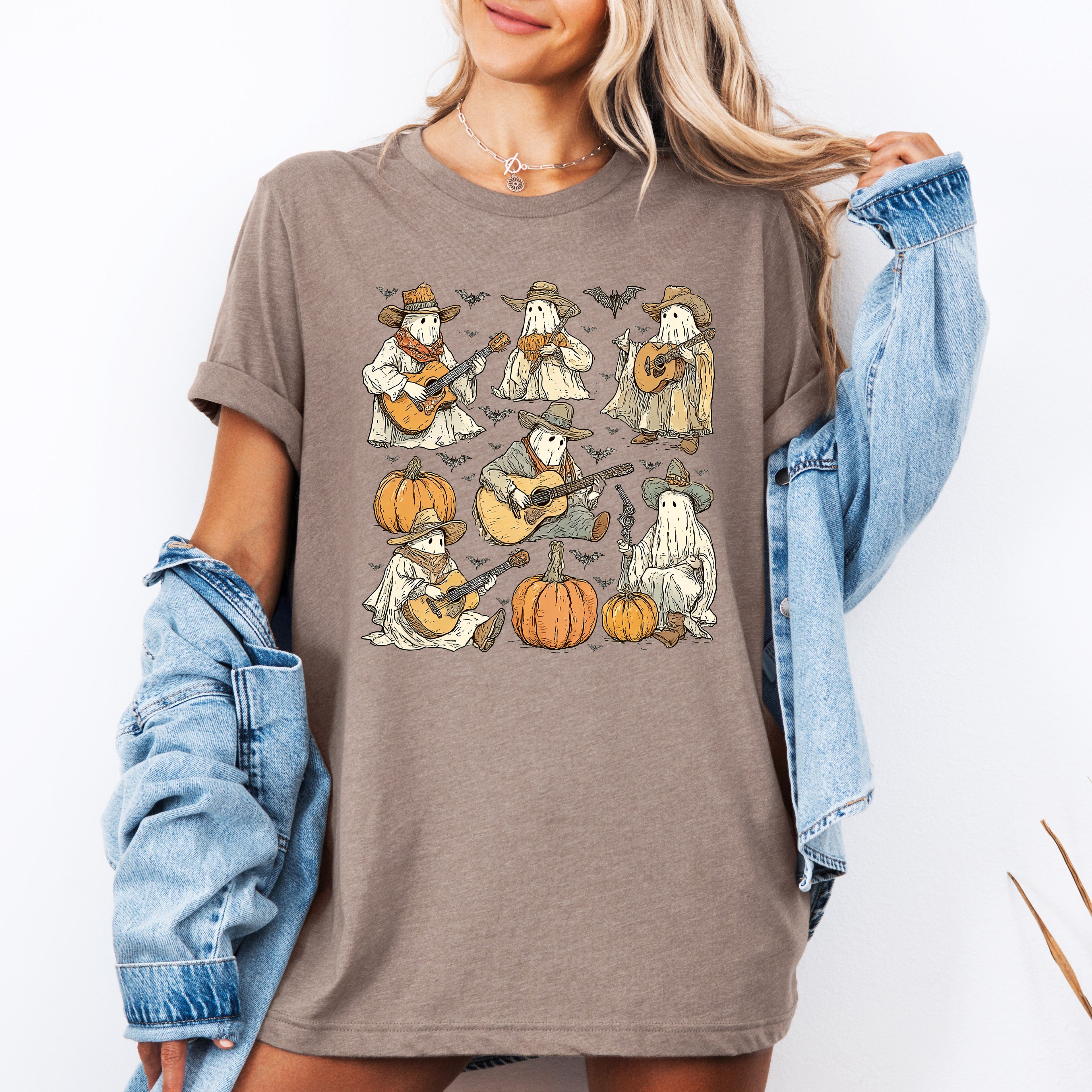 Ghost Cowboys Halloween Bats Spooky Haunted Night Parade Collection Edition Graphic Tee