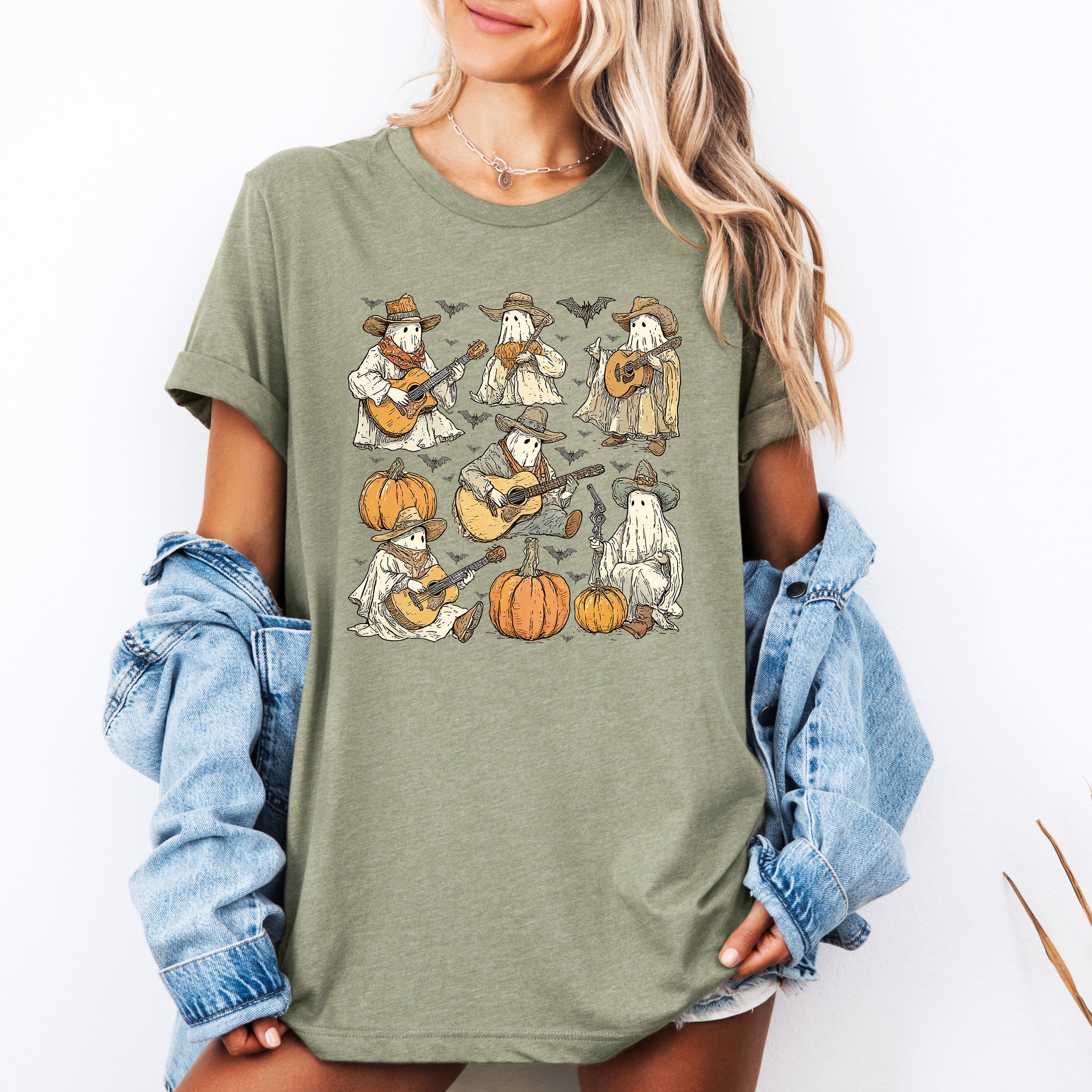 Ghost Cowboys Halloween Bats Spooky Haunted Night Parade Collection Edition Graphic Tee