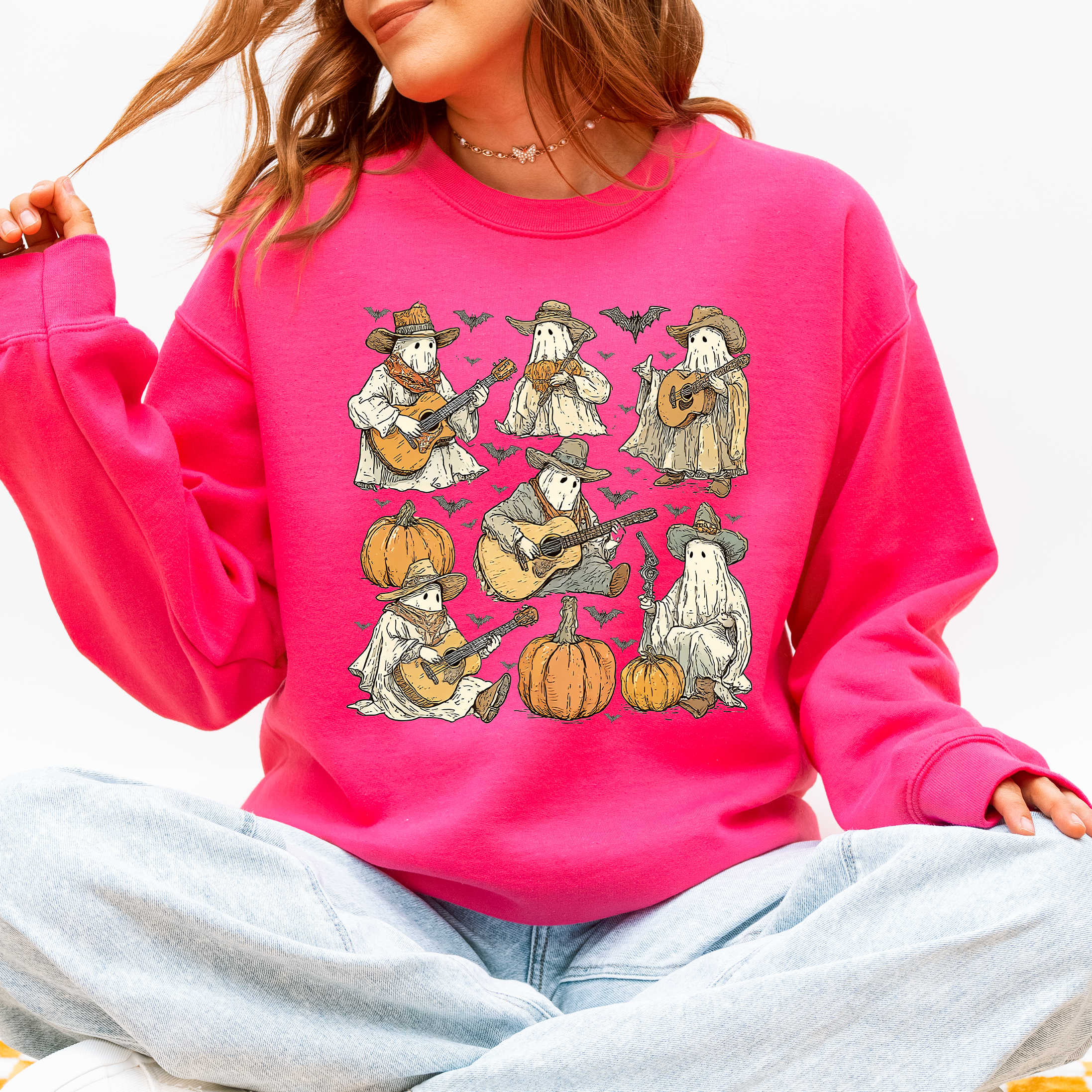 Ghost Cowboys Halloween Bats Spooky Gothic Nightfall Collection Limited Edition Sweatshirt