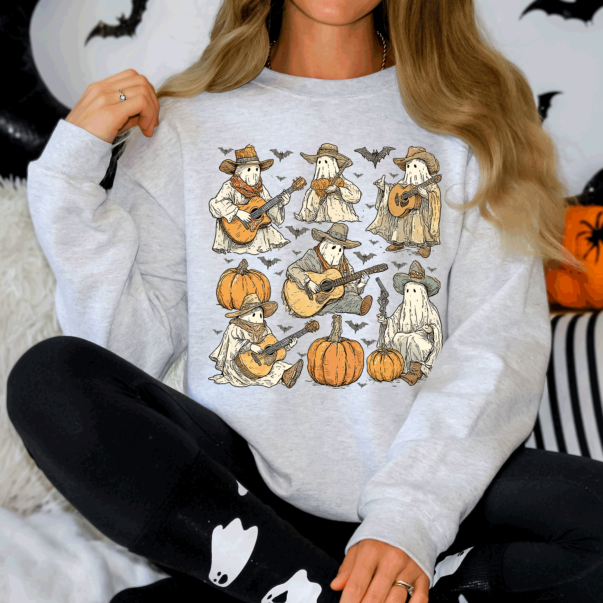 Ghost Cowboys Halloween Bats Spooky Gothic Nightfall Collection Limited Edition Sweatshirt