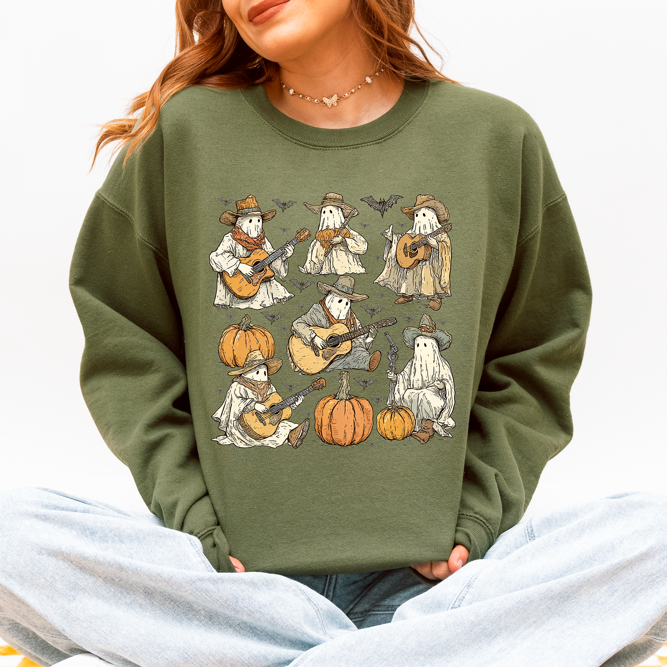 Ghost Cowboys Halloween Bats Spooky Gothic Nightfall Collection Limited Edition Sweatshirt