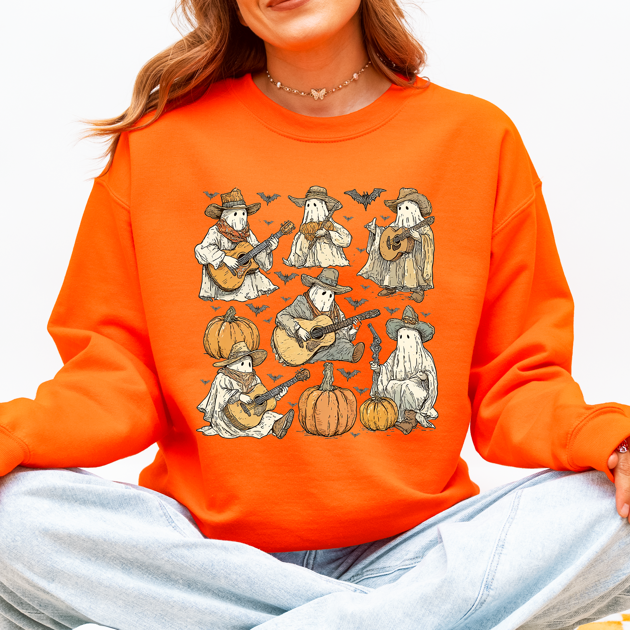 Ghost Cowboys Halloween Bats Spooky Gothic Nightfall Collection Limited Edition Sweatshirt