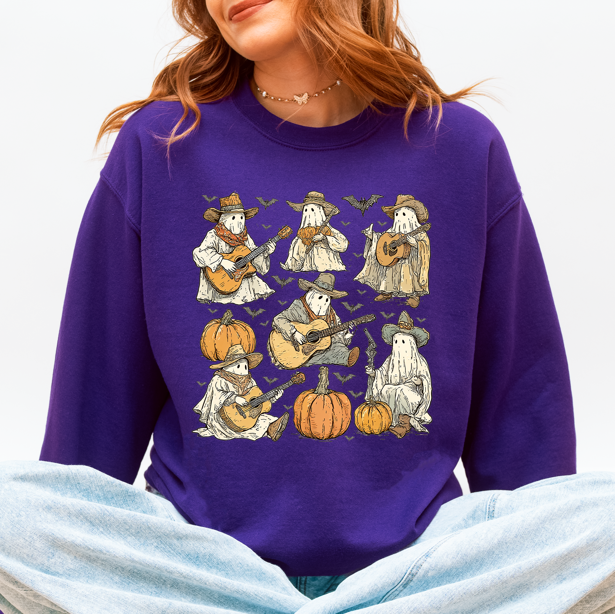Ghost Cowboys Halloween Bats Spooky Gothic Nightfall Collection Limited Edition Sweatshirt