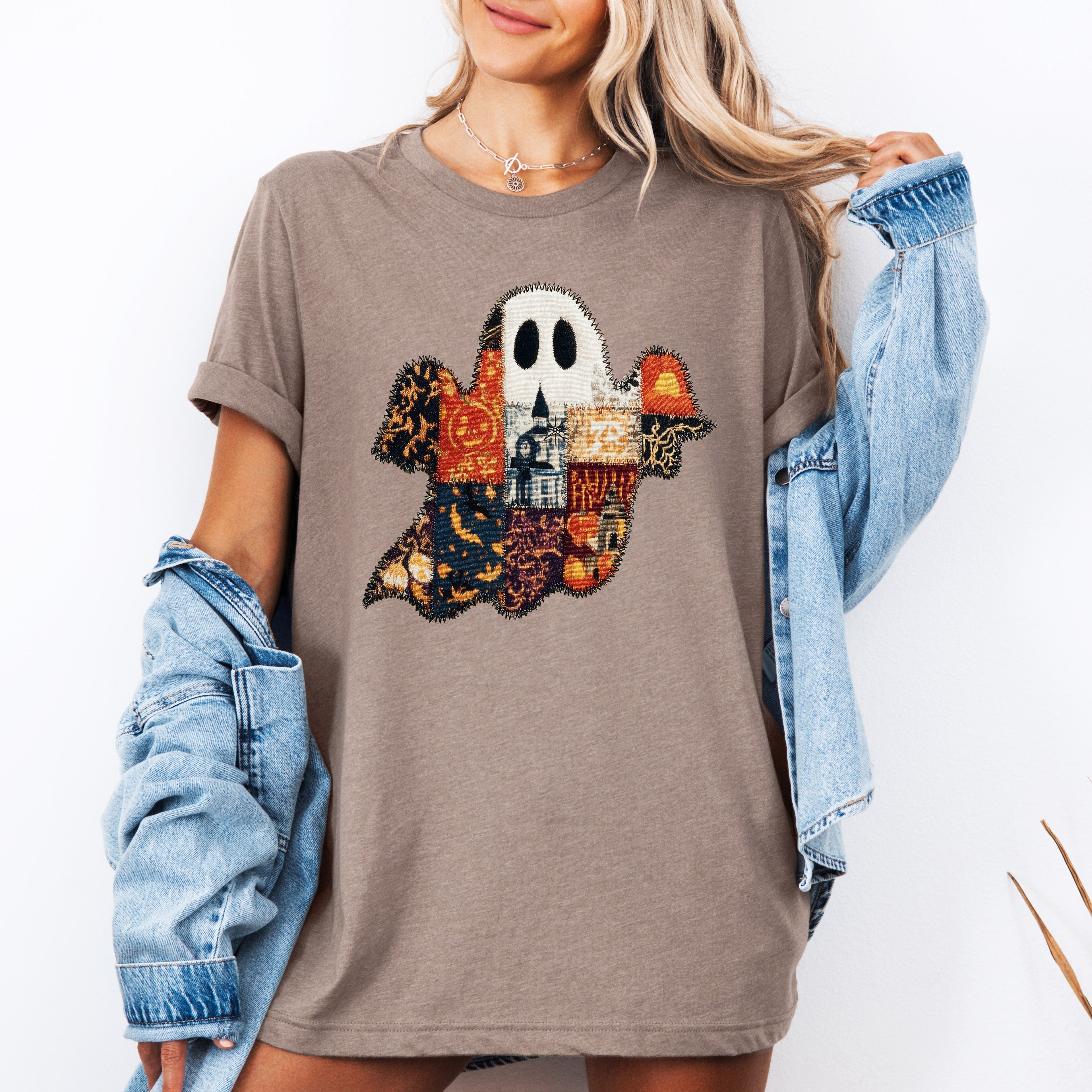 Ghost Faux Quilt Classic Halloween Fall Autumn Cozy Vintage Inspired Graphic Tee
