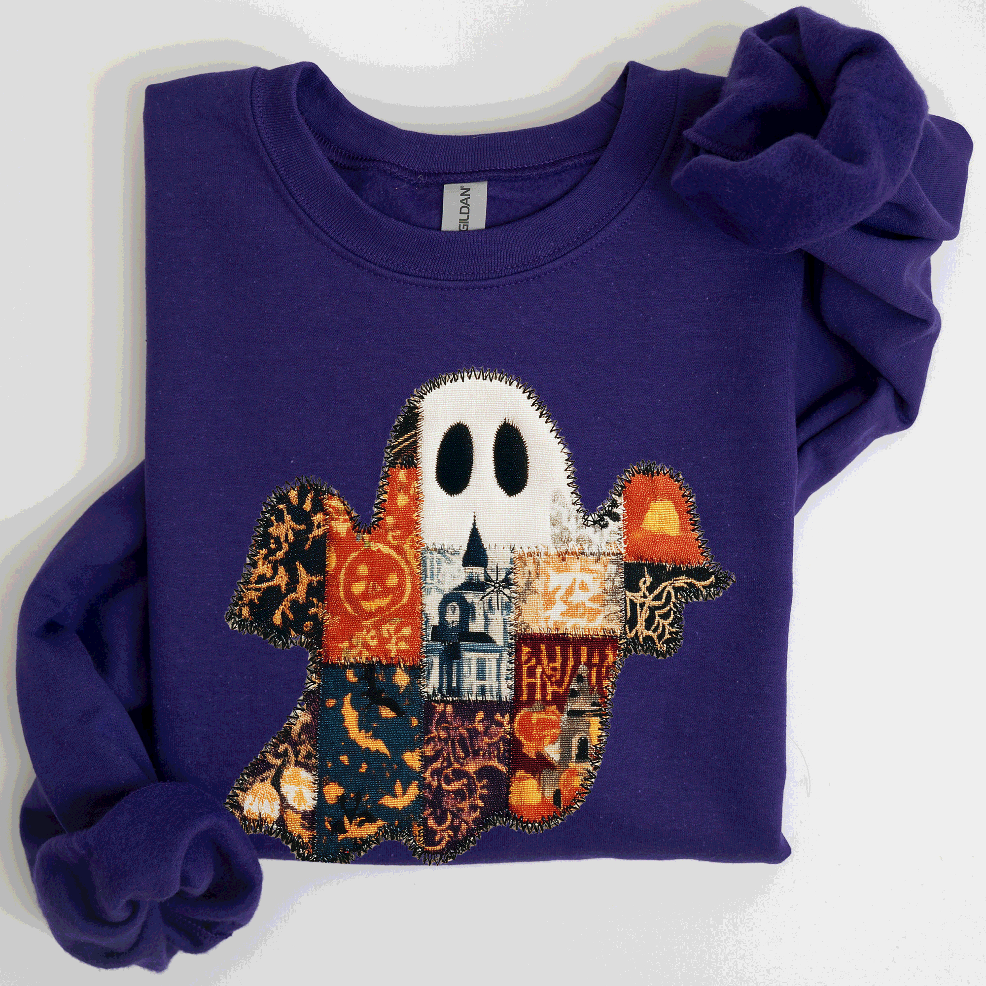 Ghost Faux Quilt Classic Halloween Fall Cozy Nights Festive Timeless Spooky Style Sweatshirt