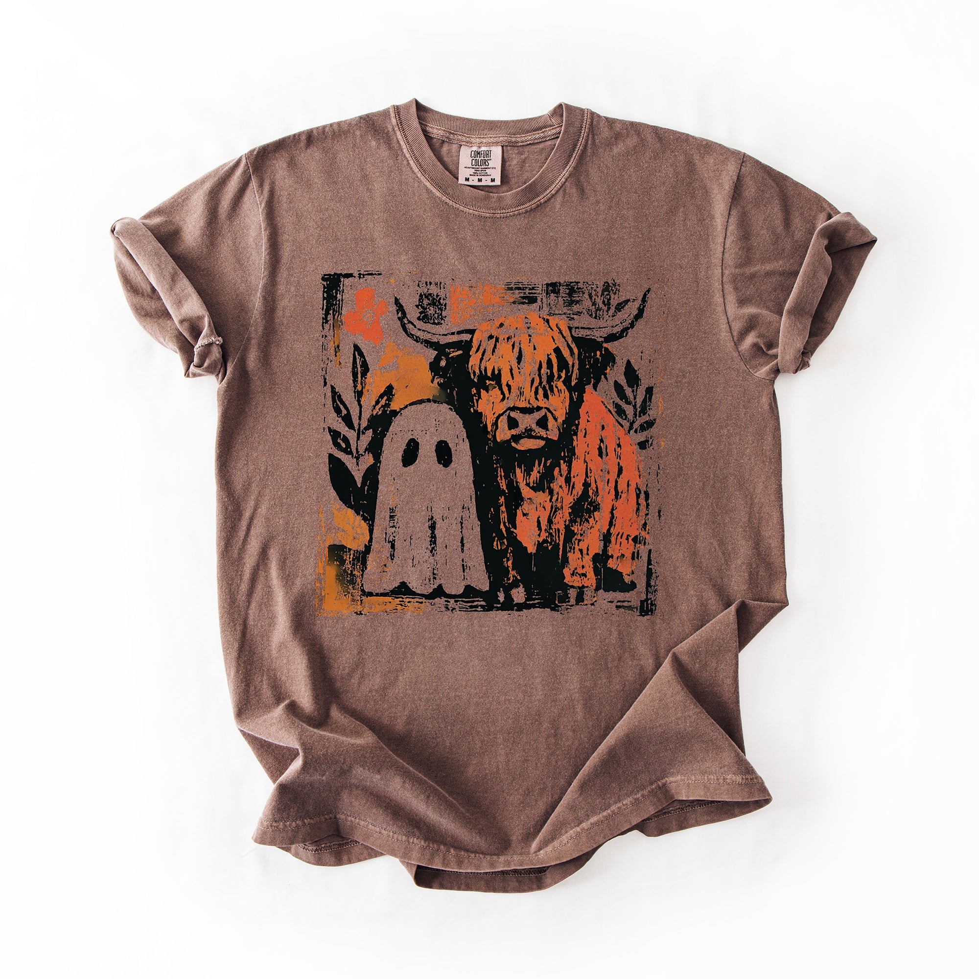 Ghost And Cow Cute Autumn Halloween Spooky Season Cozy Night Village Harvest Moon Comfort Colors Tee