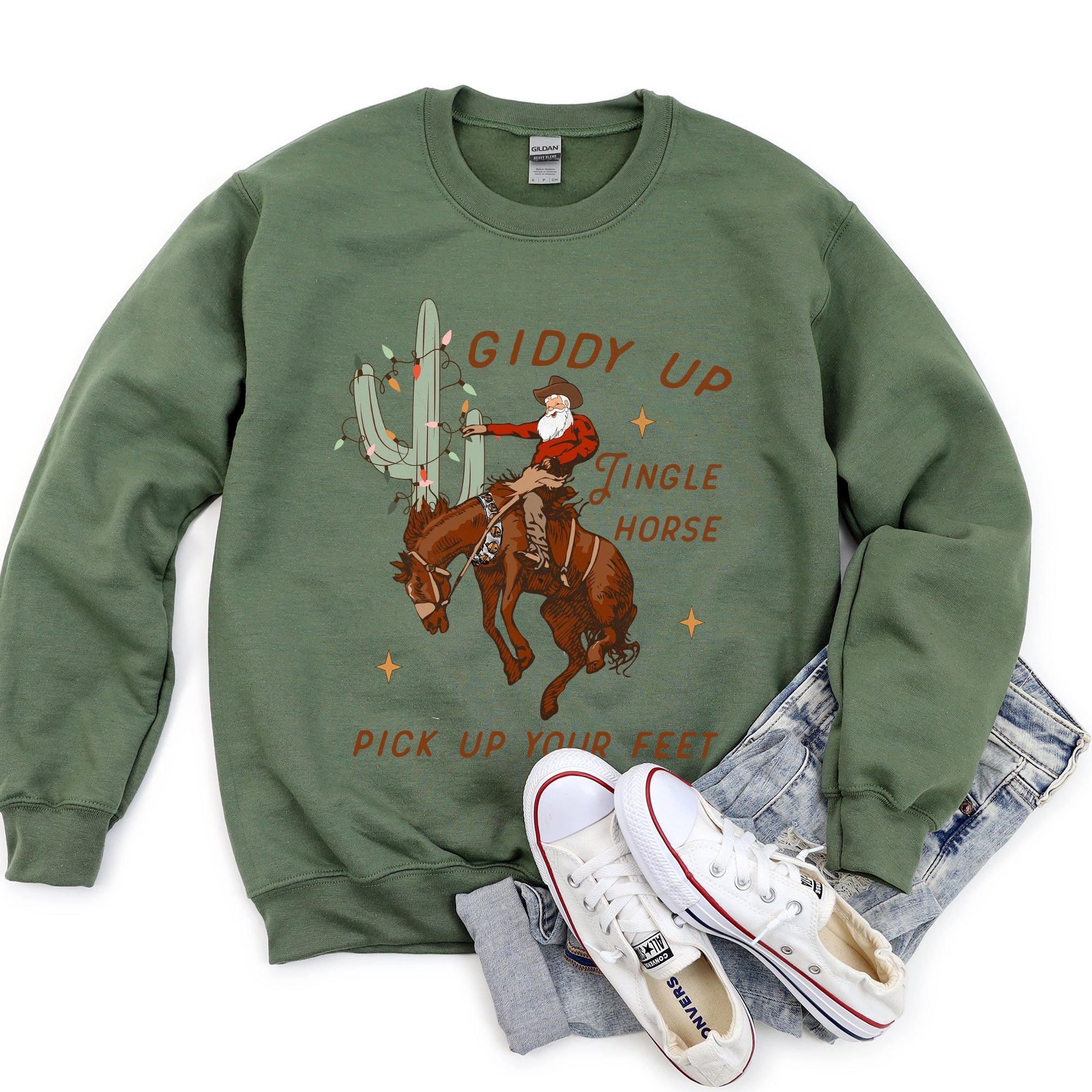 Giddy Up Jingle Horse Cowboy Western Rodeo Cozy Graphic Warm Lined Fleece Edition Sweatshirt