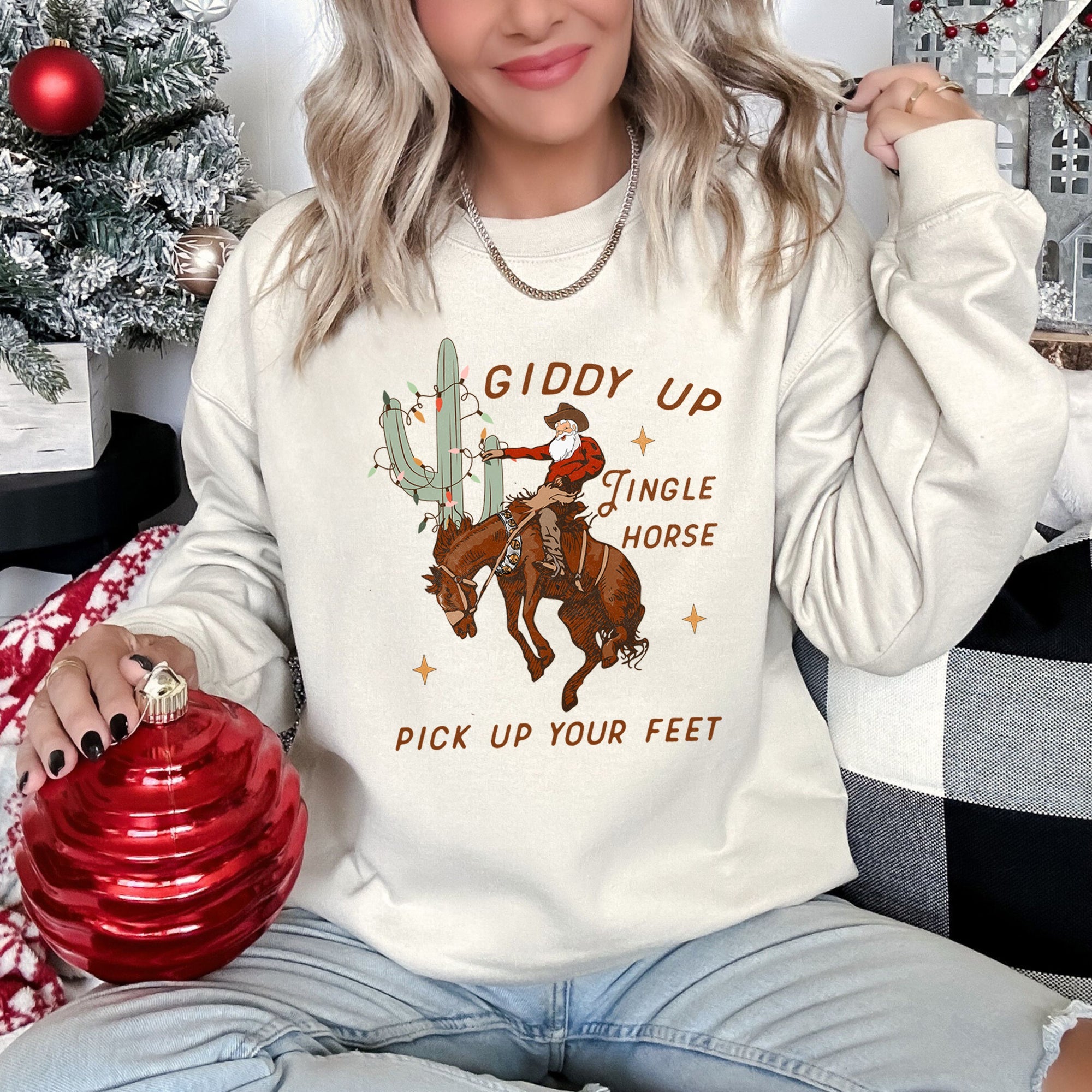 Giddy Up Jingle Horse Cowboy Western Rodeo Cozy Graphic Warm Lined Fleece Edition Sweatshirt