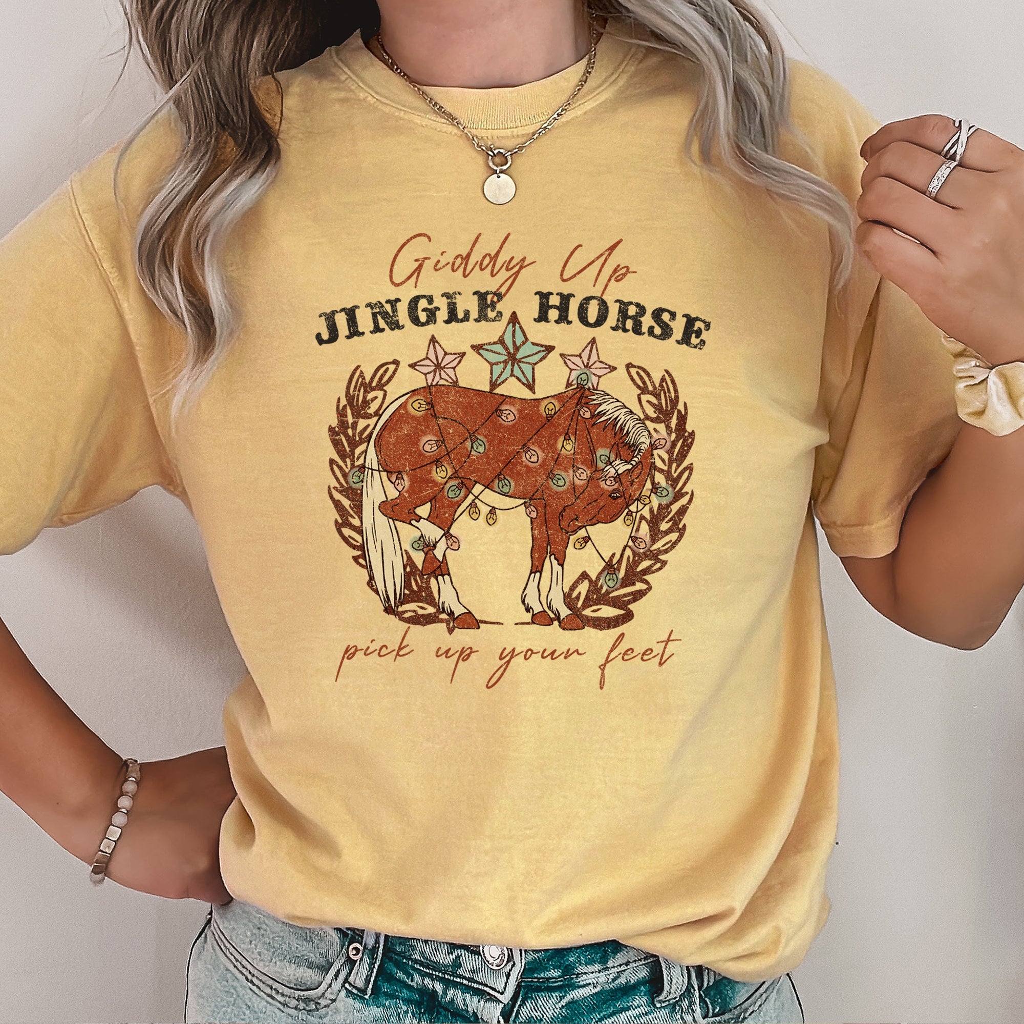 Giddy Up Jingle Horse Rocking Around Christmas Carol Holiday Classic Comfort Colors Tee