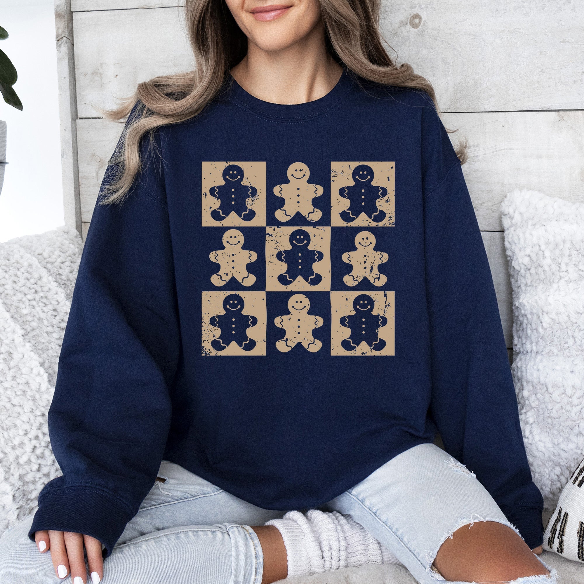 Gingerbread Men Christmas Minimalist Retro Whimsical Cozy Holiday Themed Illustration Print Sweatshirt