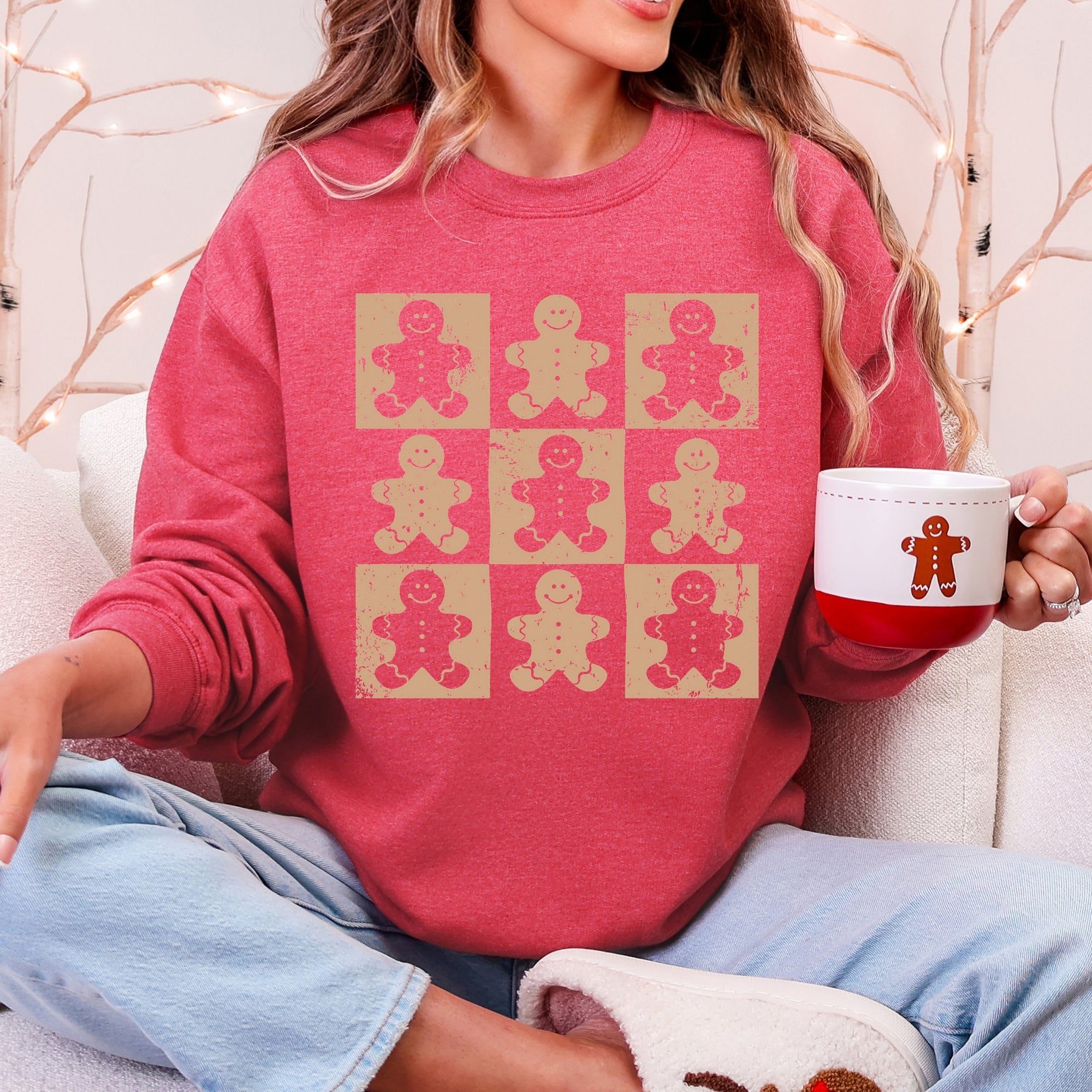 Gingerbread Men Christmas Minimalist Retro Whimsical Cozy Holiday Themed Illustration Print Sweatshirt