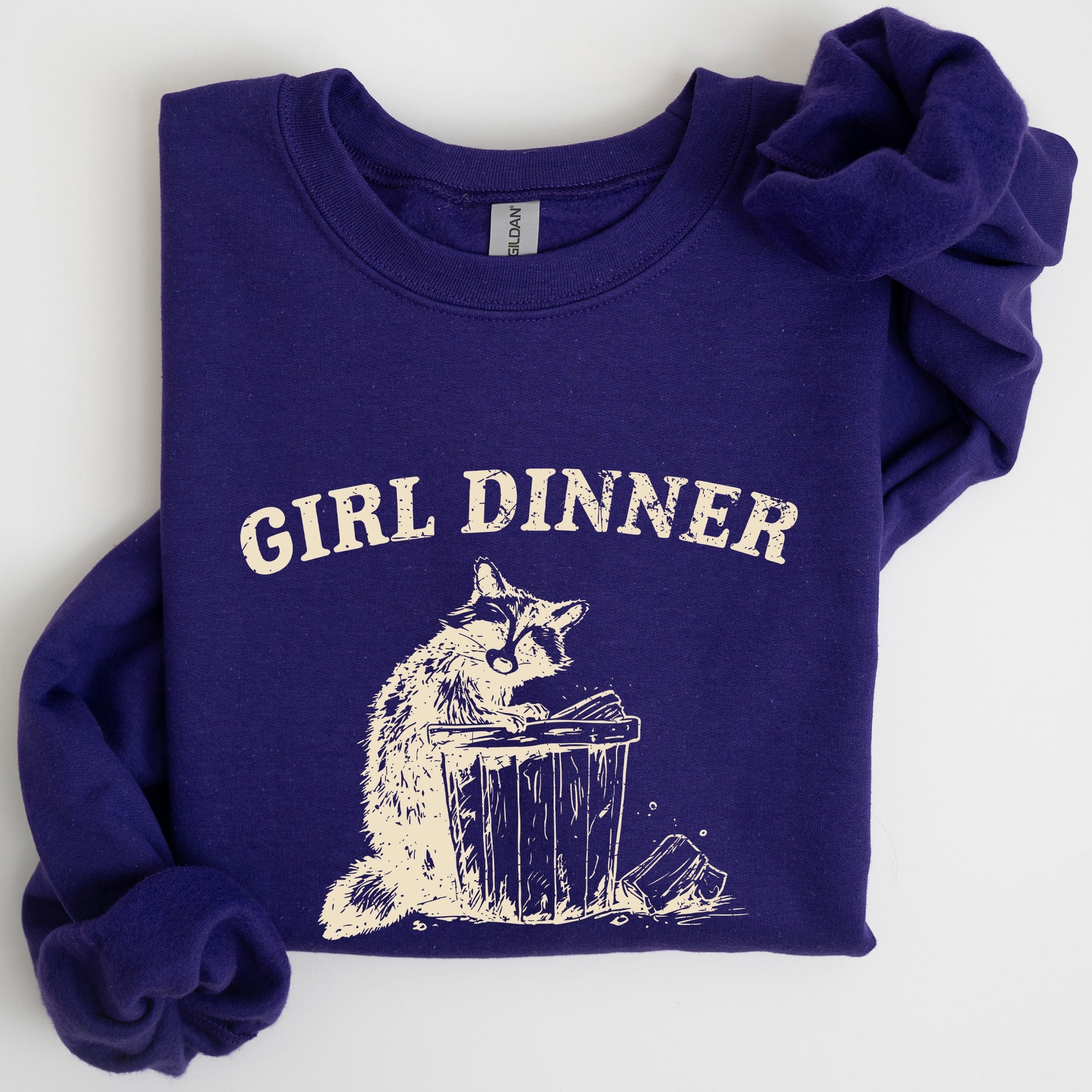 Girl Dinner Raccoon Meme Pop Culture Graphic Illustration In Internet Meme Style Sweatshirt