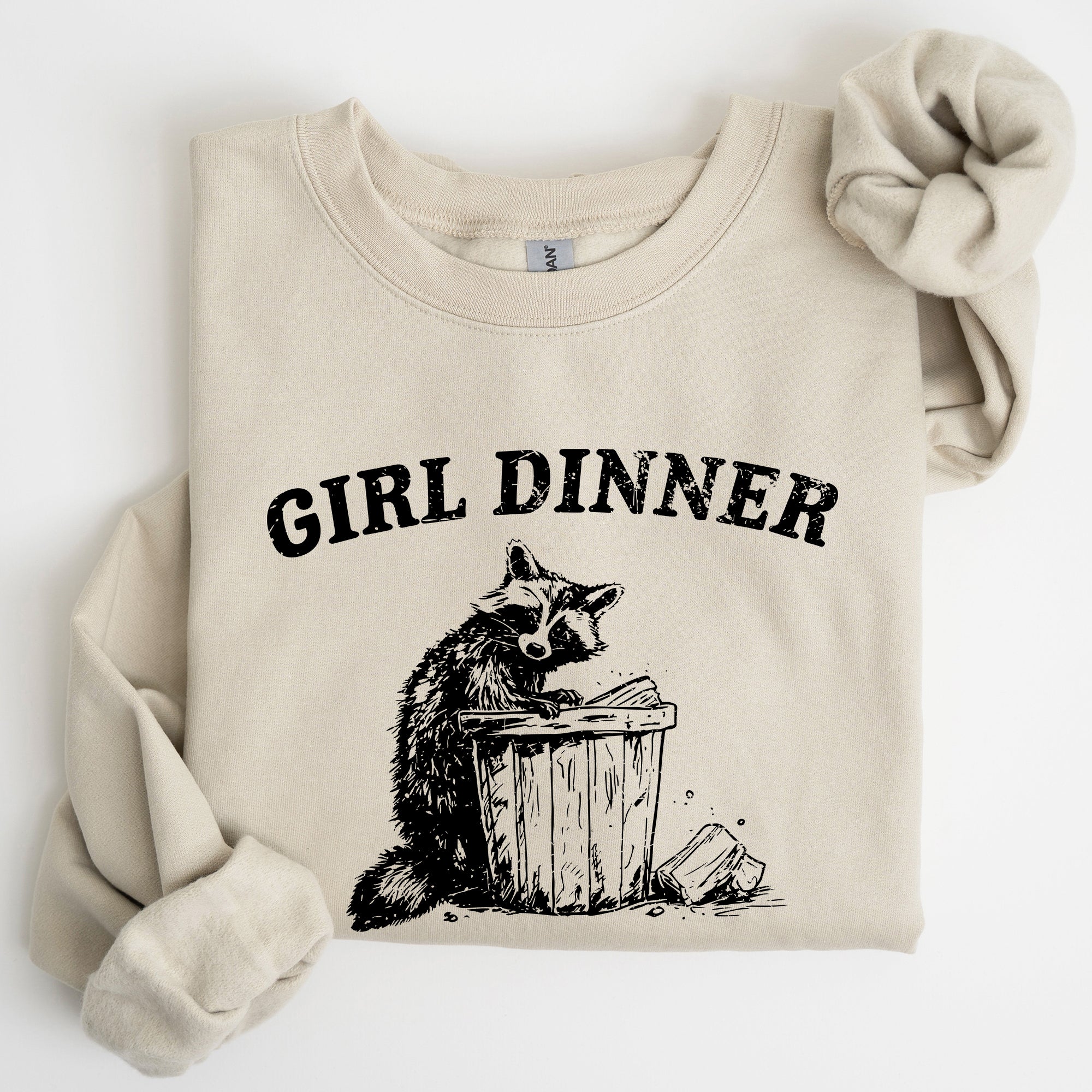 Girl Dinner Raccoon Meme Pop Culture Graphic Illustration In Internet Meme Style Sweatshirt