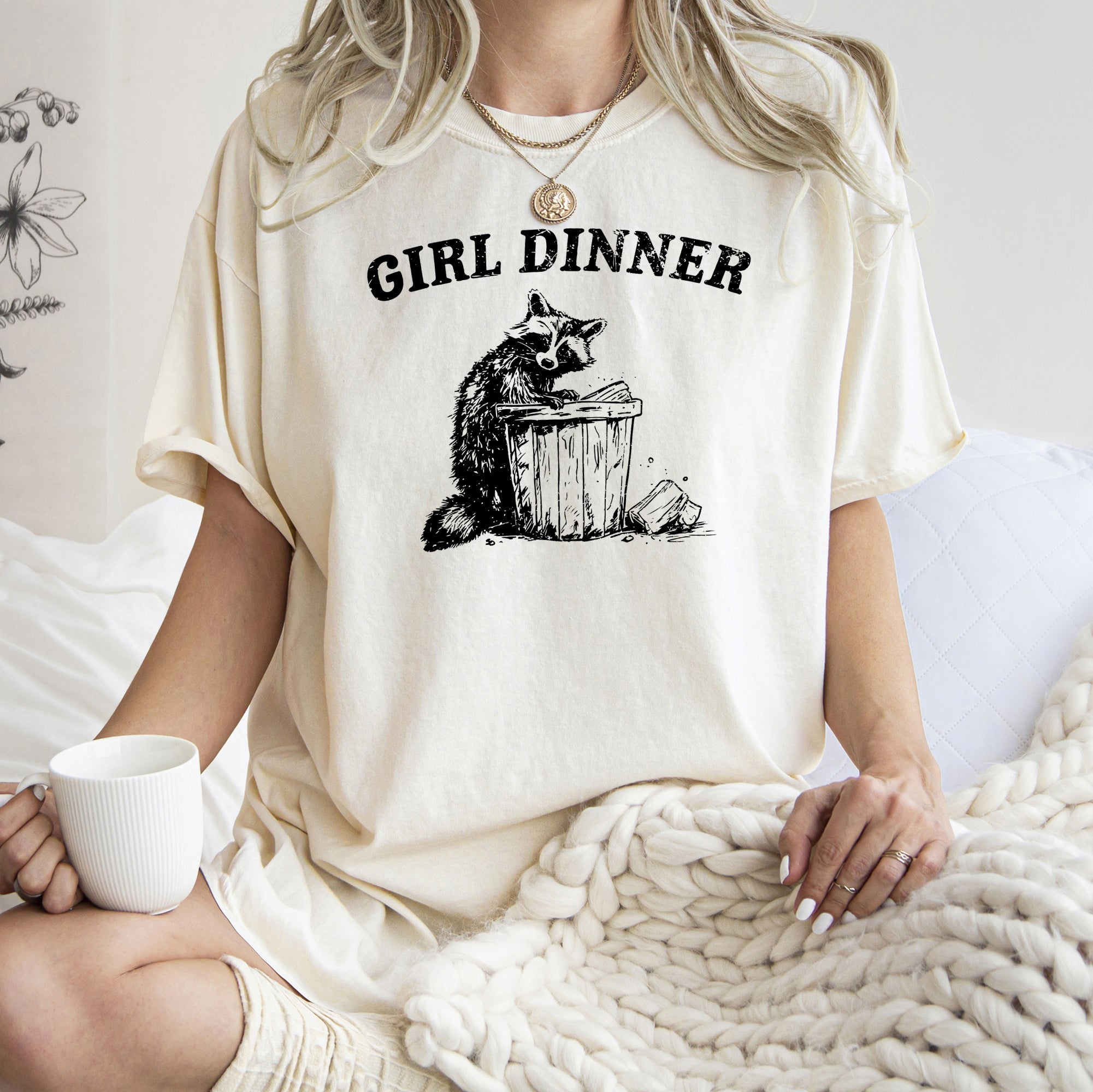 Girl Dinner Raccoon Meme Aesthetic Funny Vintage Internet Culture Tribute Comfort Colors Tee