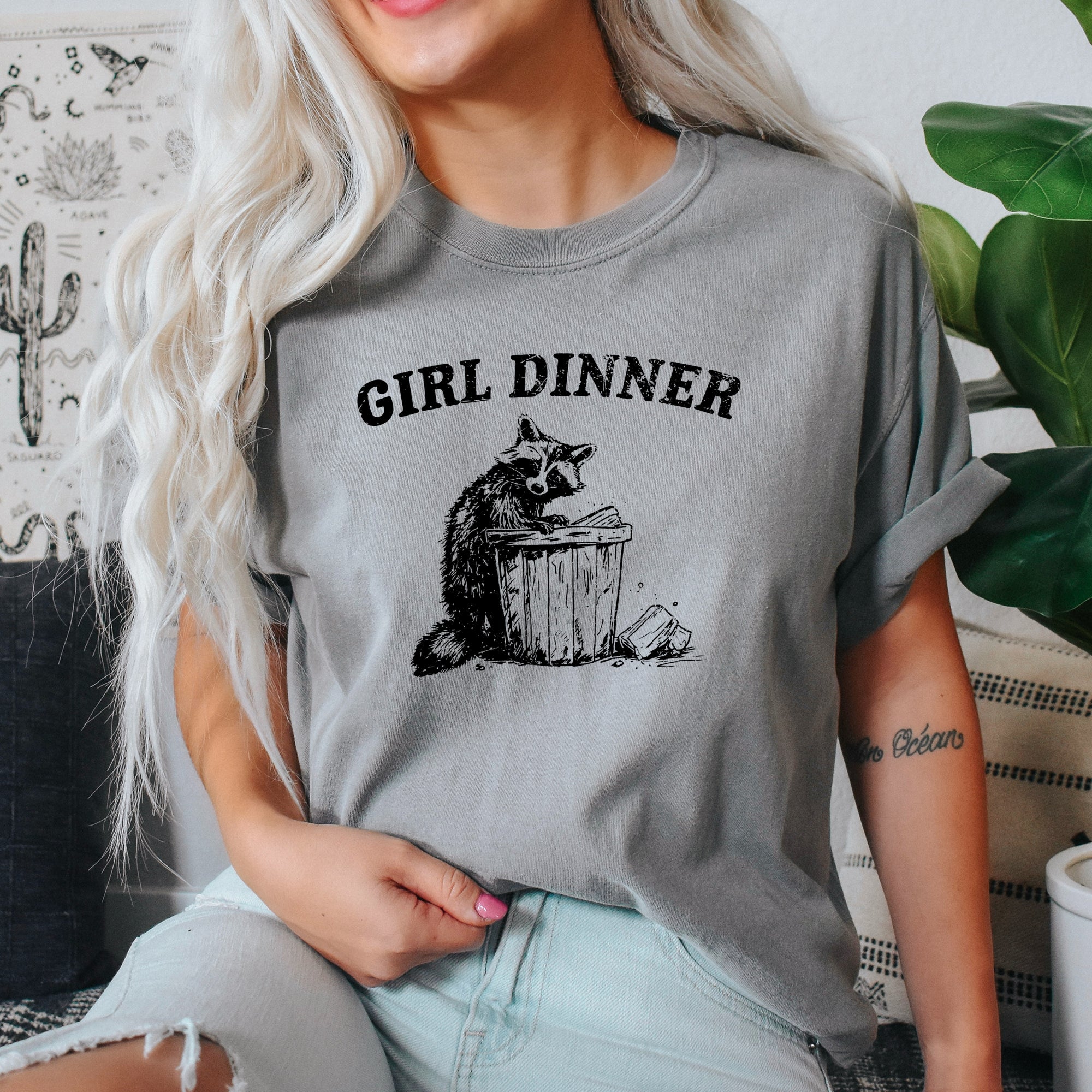 Girl Dinner Raccoon Meme Aesthetic Funny Vintage Internet Culture Tribute Comfort Colors Tee
