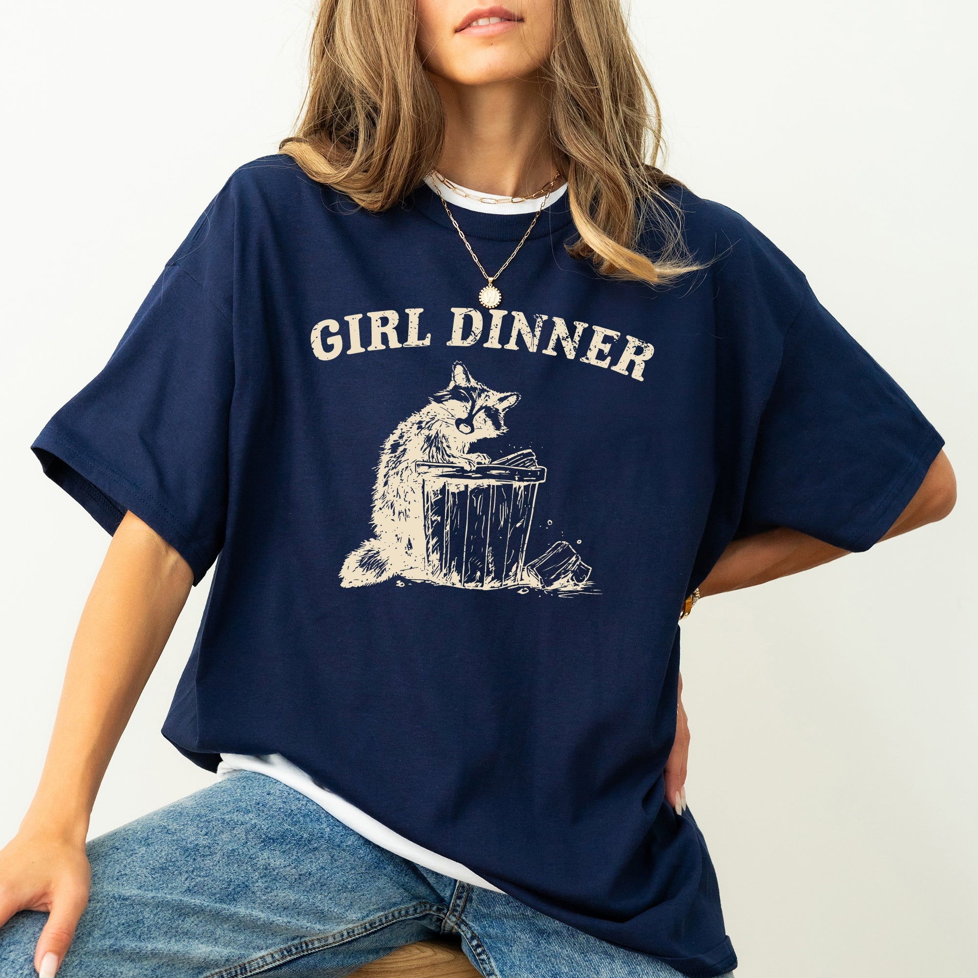 Girl Dinner Raccoon Meme Aesthetic Funny Vintage Internet Culture Tribute Comfort Colors Tee