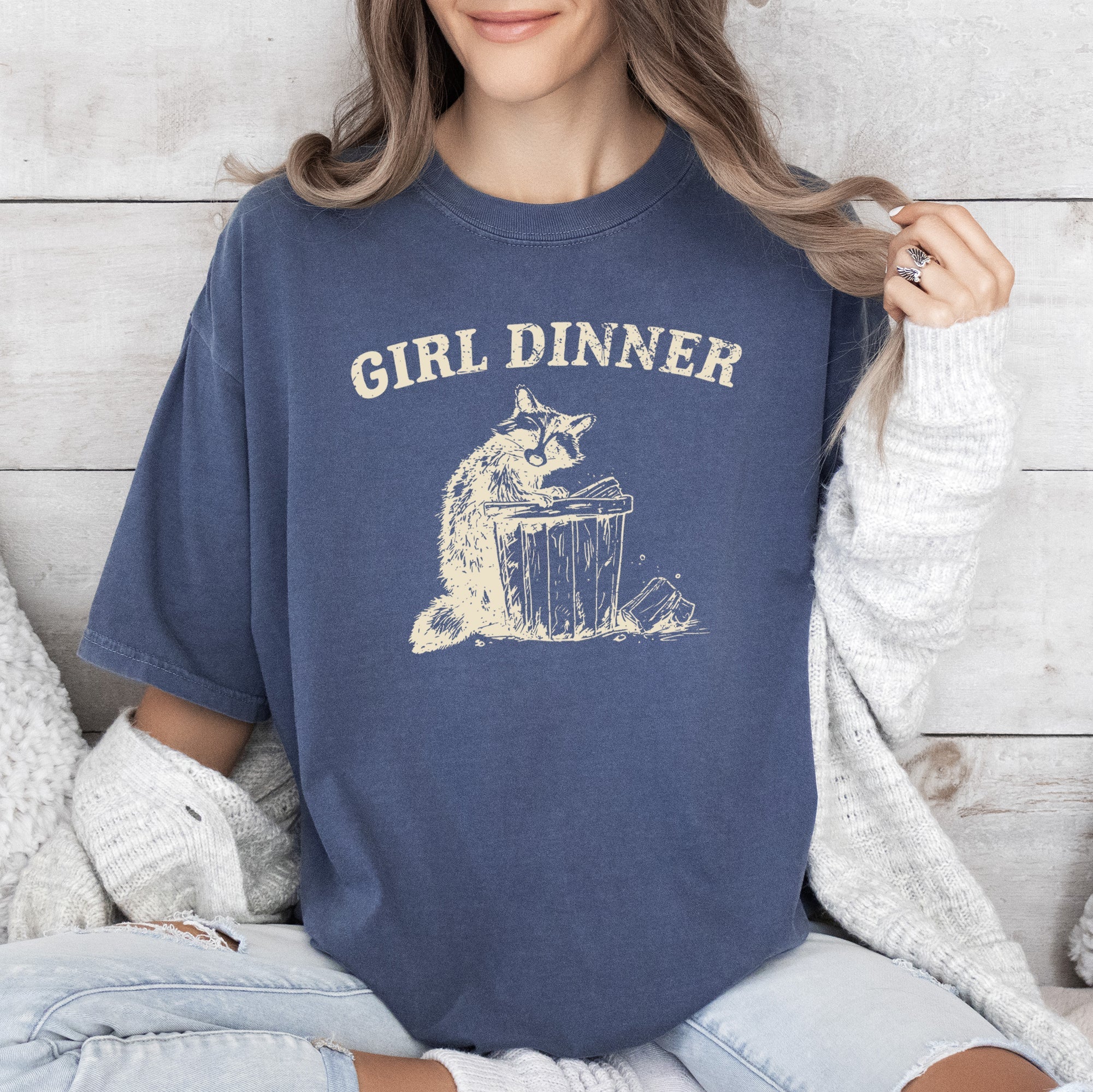 Girl Dinner Raccoon Meme Aesthetic Funny Vintage Internet Culture Tribute Comfort Colors Tee