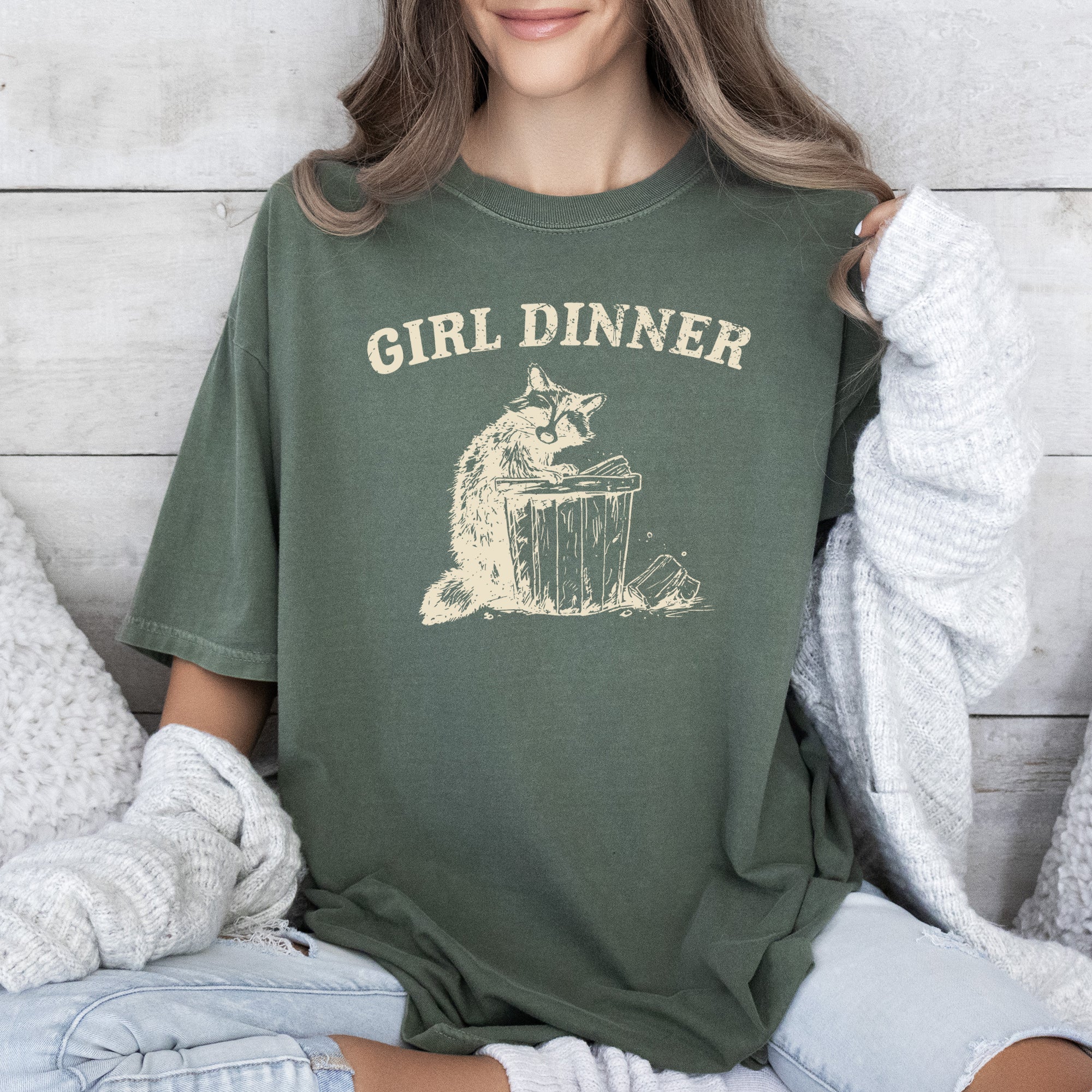 Girl Dinner Raccoon Meme Aesthetic Funny Vintage Internet Culture Tribute Comfort Colors Tee
