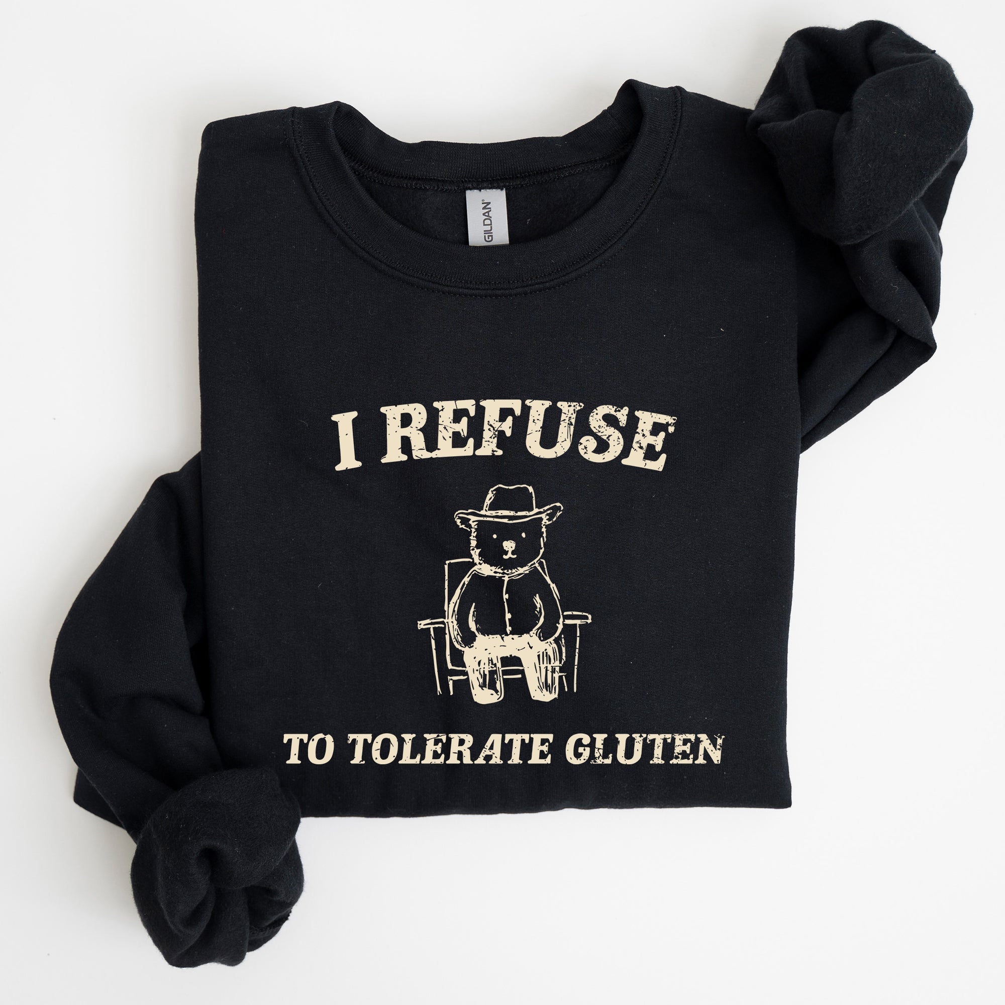 Gluten Bear Celiac Meme Humor Graphic Illustration Vintage Style Cozy Sweatshirt