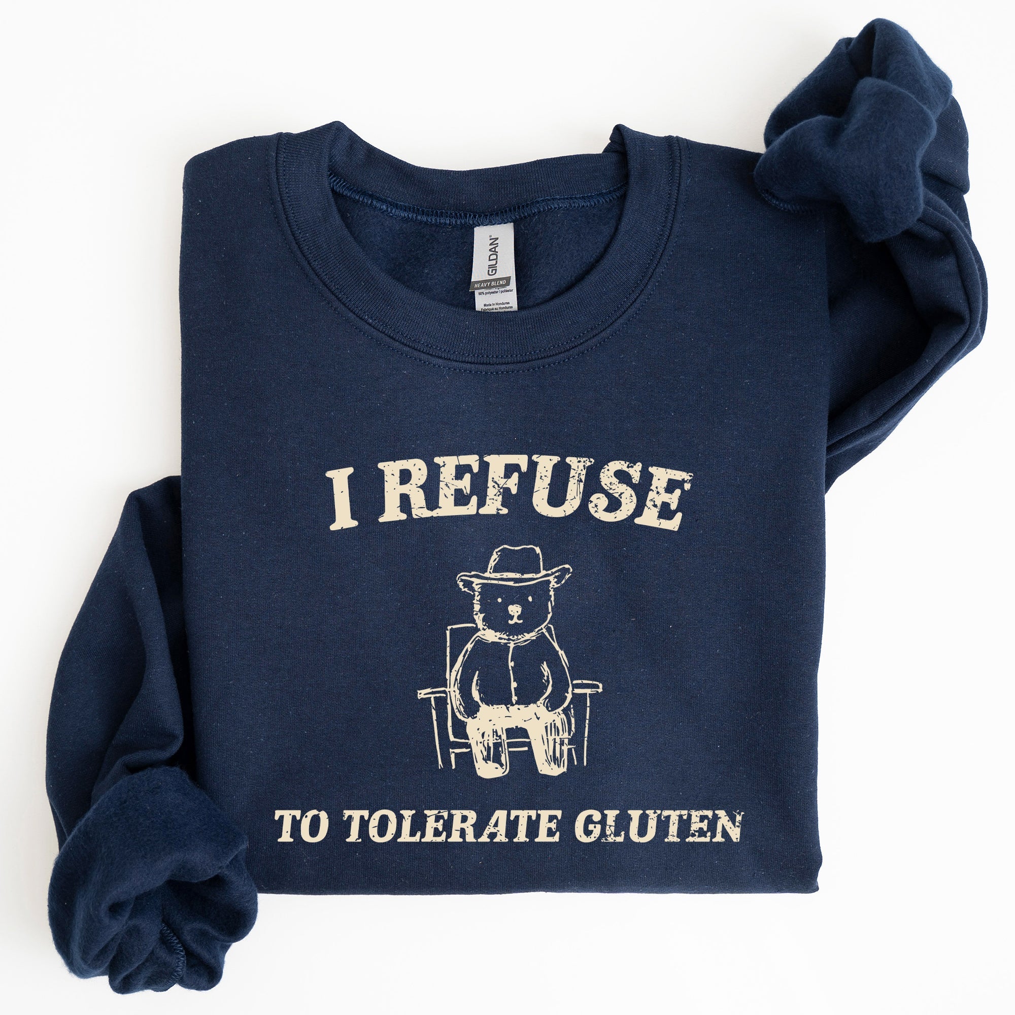 Gluten Bear Celiac Meme Humor Graphic Illustration Vintage Style Cozy Sweatshirt