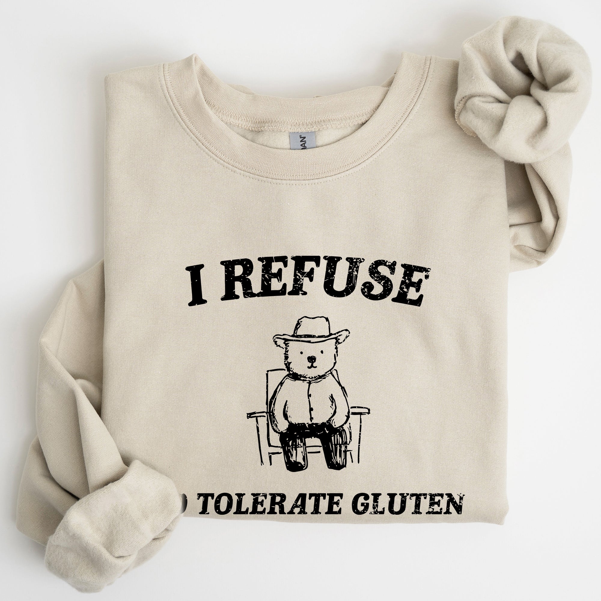 Gluten Bear Celiac Meme Humor Graphic Illustration Vintage Style Cozy Sweatshirt