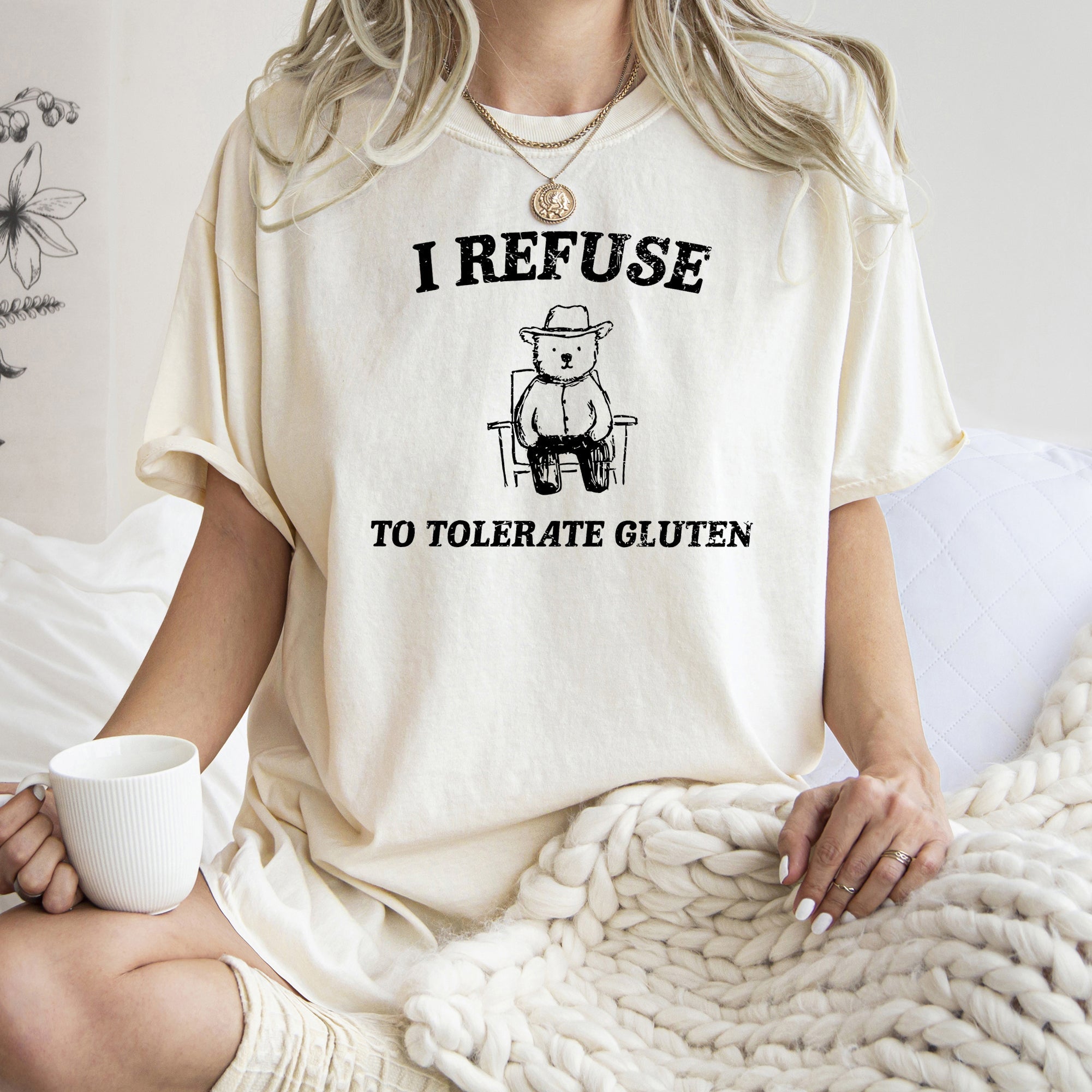 Gluten Bear Celiac Meme Relatable Gluten Free Humor Graphic Iconic Comfort Colors Tee
