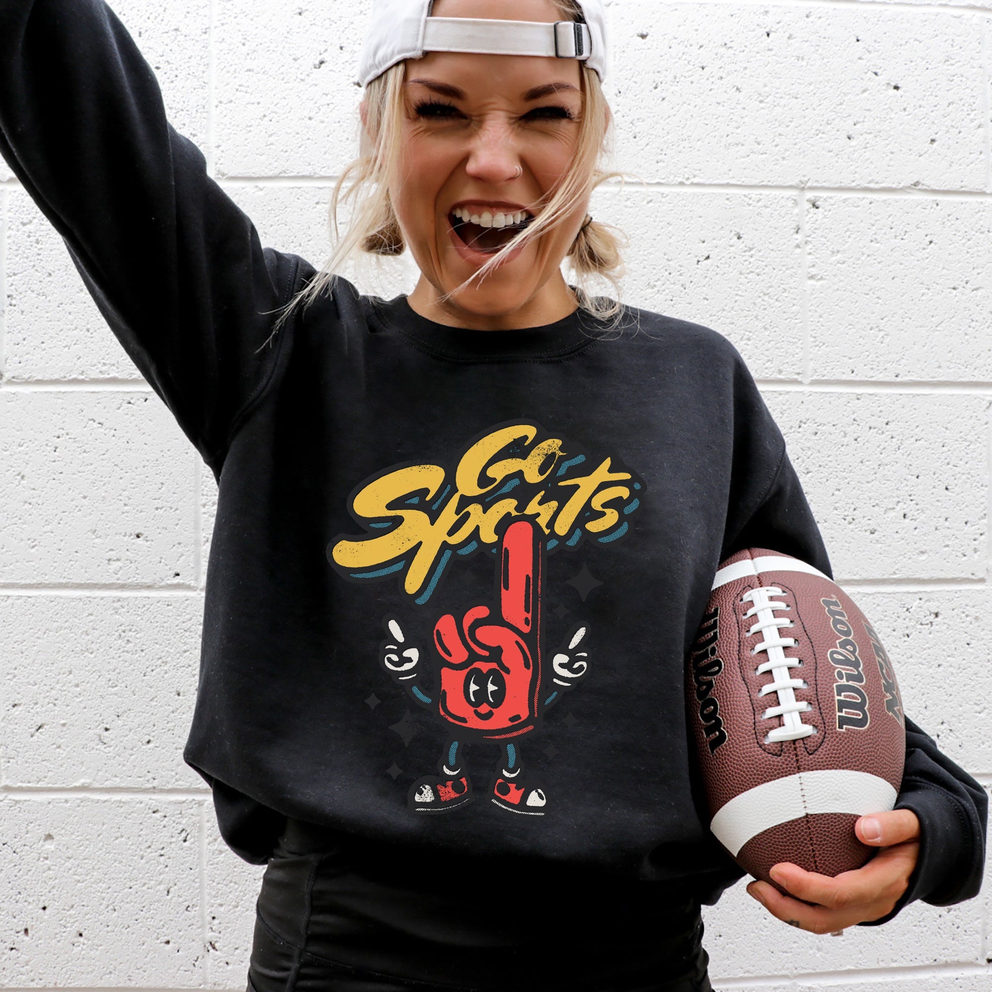 Go Sports Foam Finger Funny Football Baseball Soccer Basketball Tailgate Party Sweatshirt