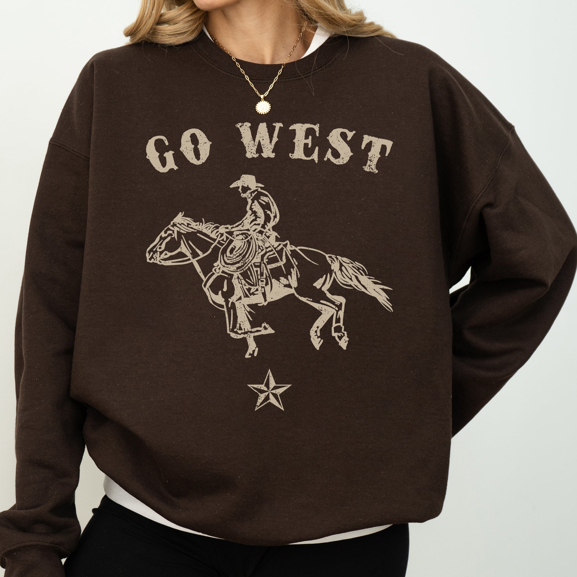 Go West Cowboy Horse Western Retro Vintage Americana Frontier Heritage Sweatshirt