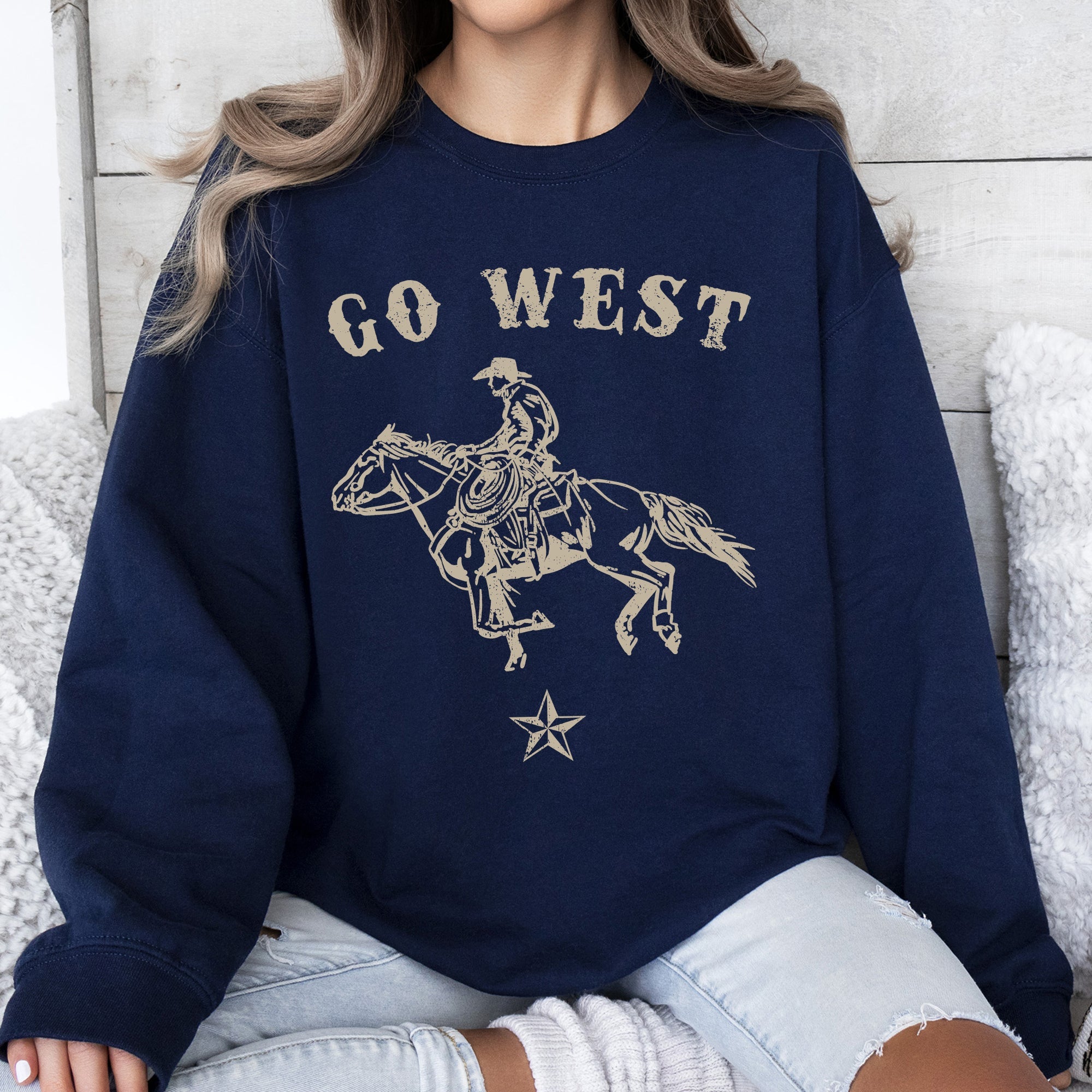 Go West Cowboy Horse Western Retro Vintage Americana Frontier Heritage Sweatshirt