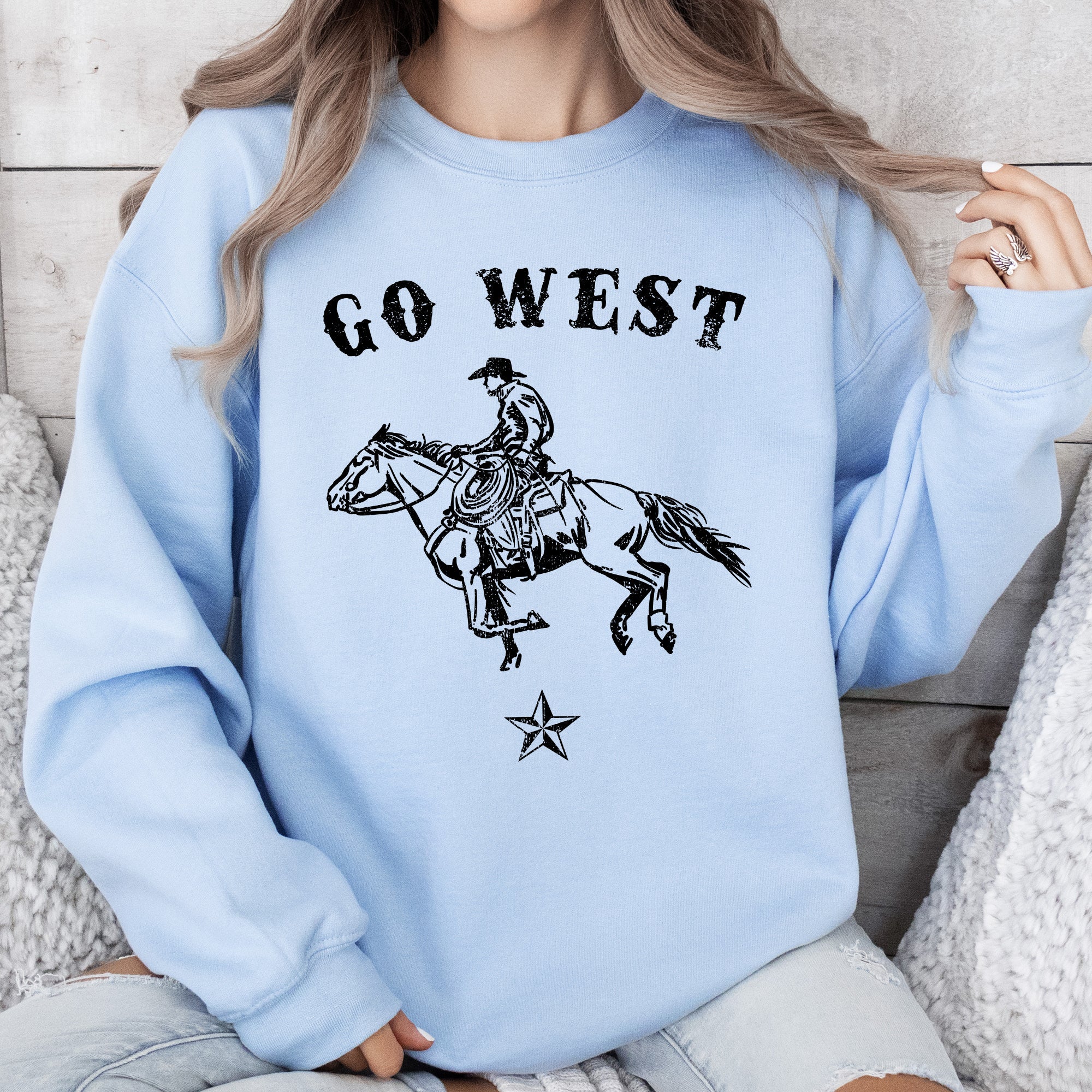 Go West Cowboy Horse Western Retro Vintage Americana Frontier Heritage Sweatshirt