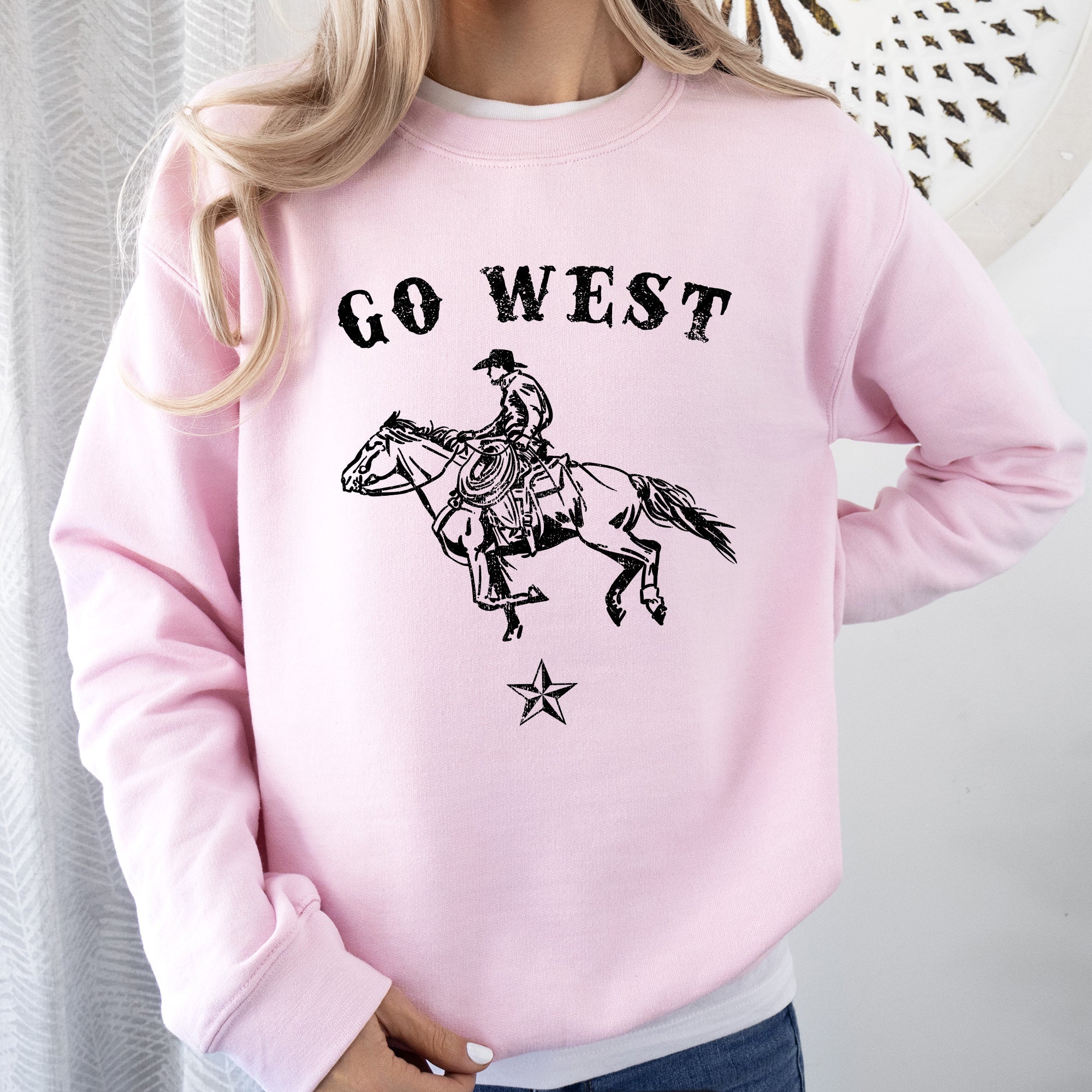 Go West Cowboy Horse Western Retro Vintage Americana Frontier Heritage Sweatshirt
