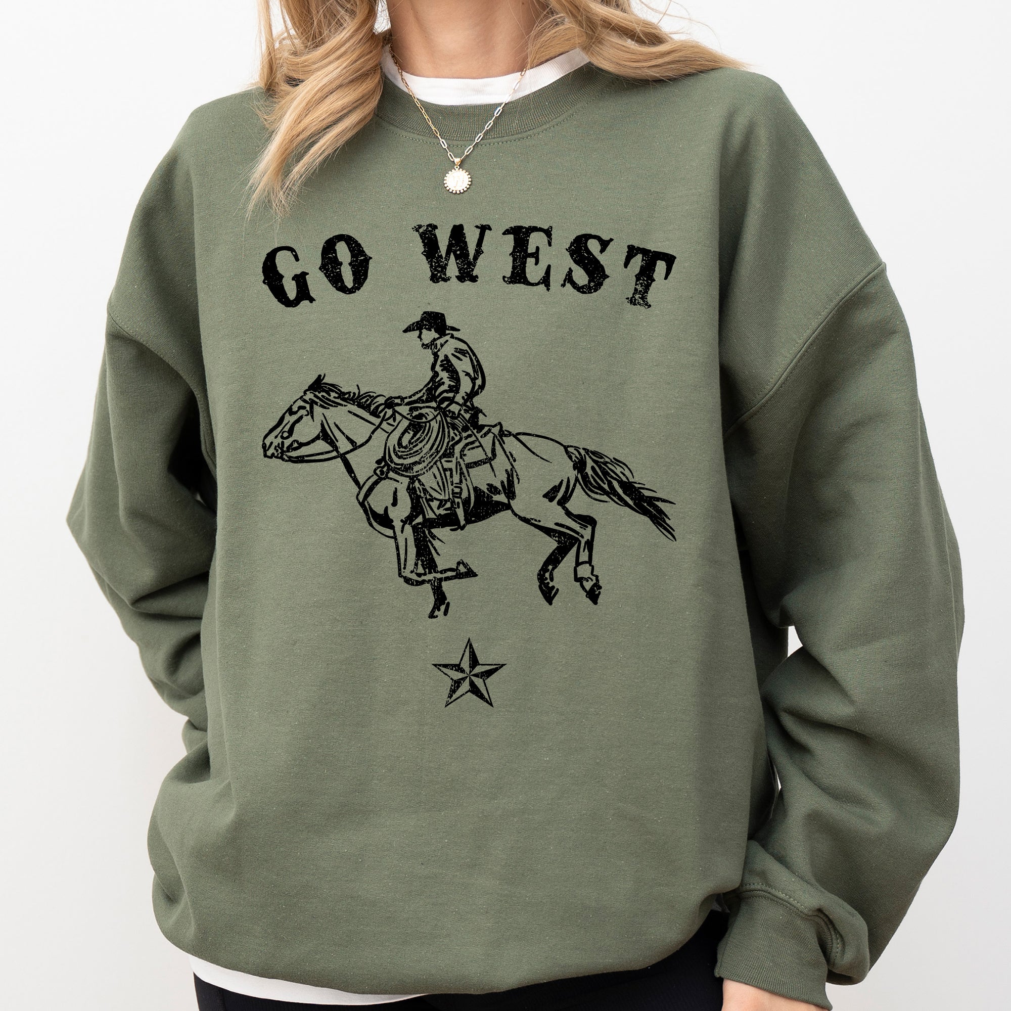 Go West Cowboy Horse Western Retro Vintage Americana Frontier Heritage Sweatshirt