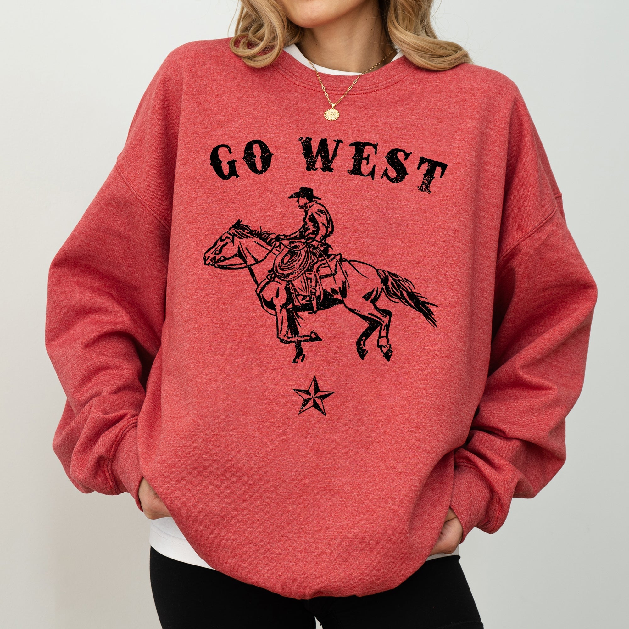 Go West Cowboy Horse Western Retro Vintage Americana Frontier Heritage Sweatshirt