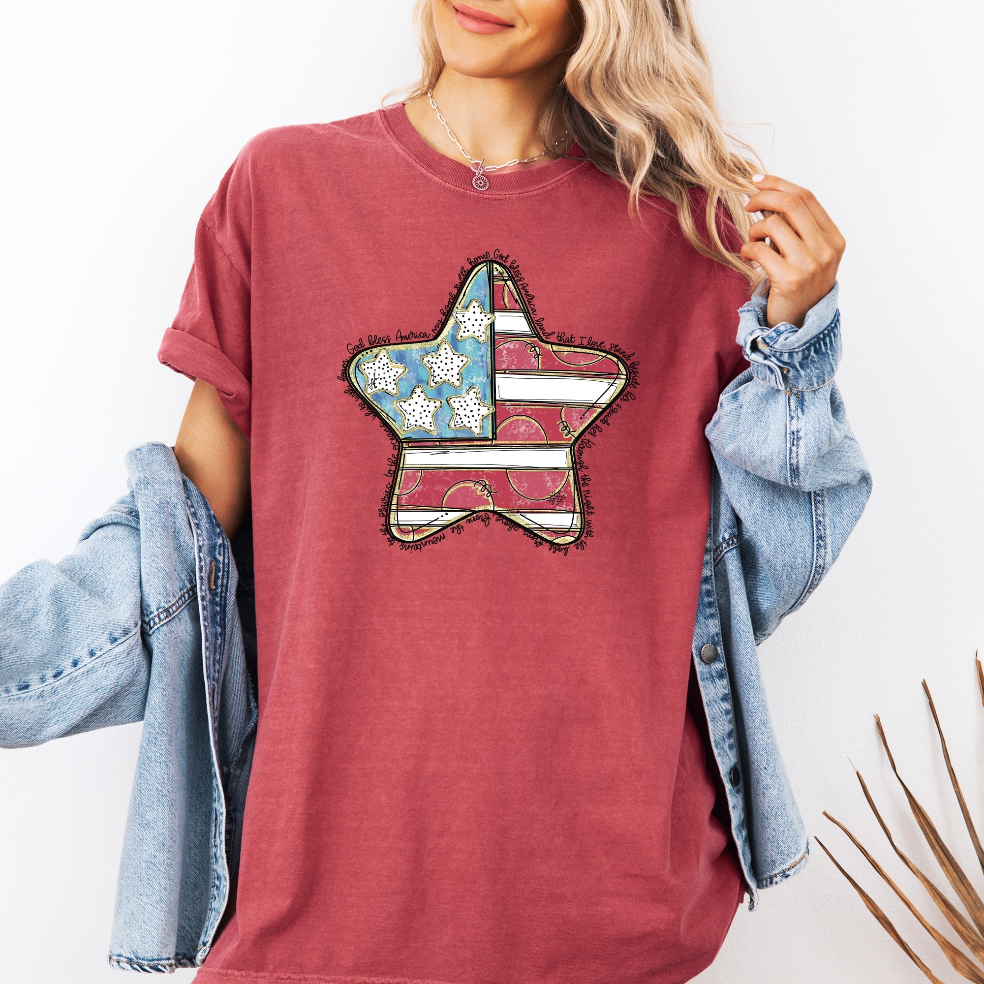 God Bless America Star Patriotic Flag USA 4th of July Vintage Style Comfort Colors Tee