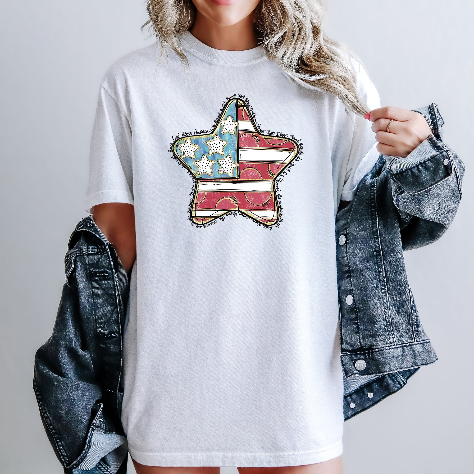 God Bless America Star Patriotic Flag USA 4th of July Vintage Style Comfort Colors Tee
