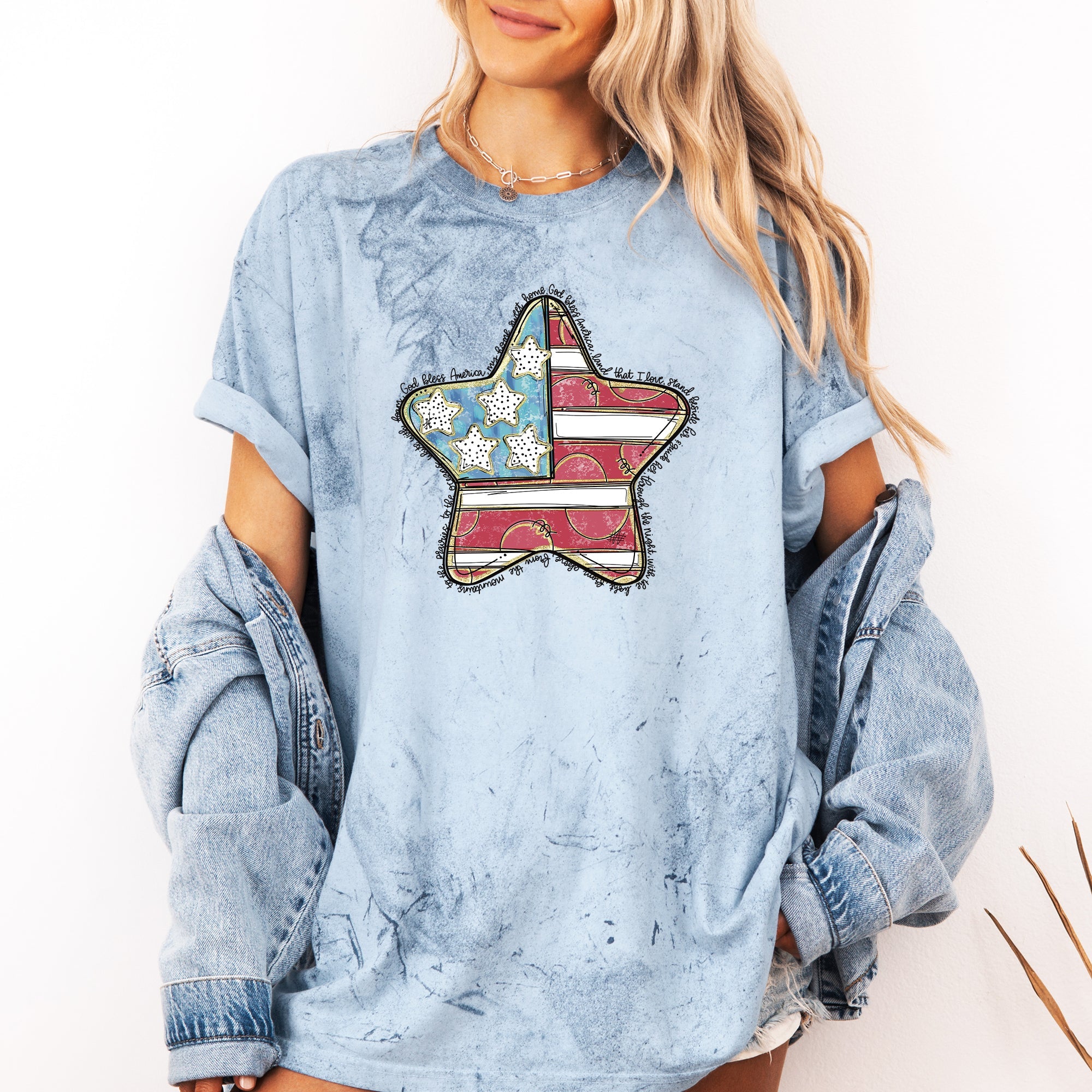 God Bless America Star Patriotic Flag USA Color Blast Americana Pride Comfort Colors Tee