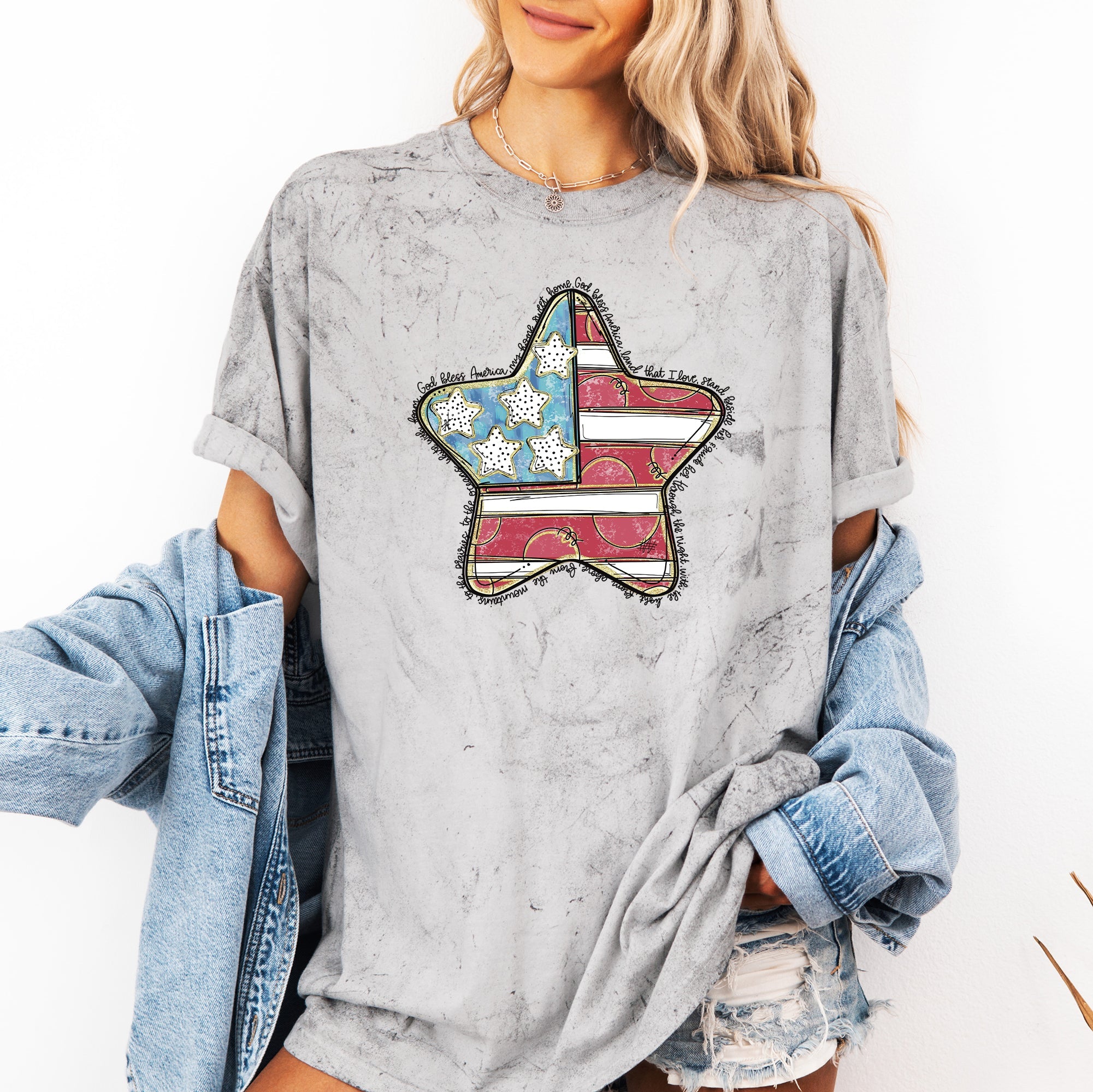 God Bless America Star Patriotic Flag USA Color Blast Americana Pride Comfort Colors Tee