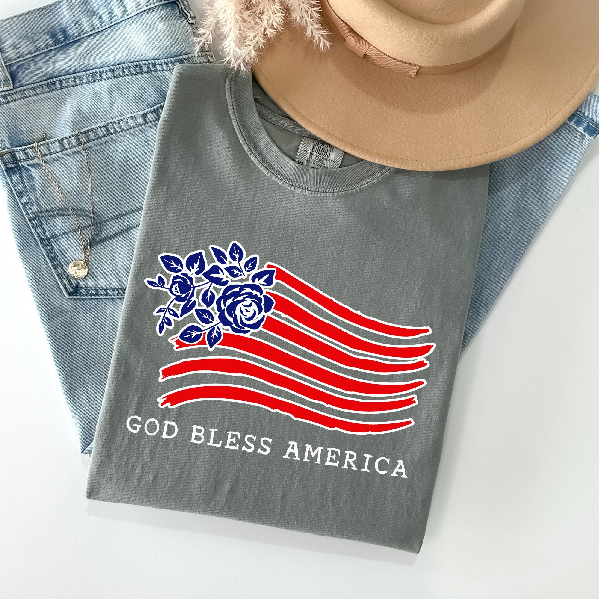 God Bless America Flower Flag Patriotic Design For Freedom And Country Pride Comfort Colors Tee