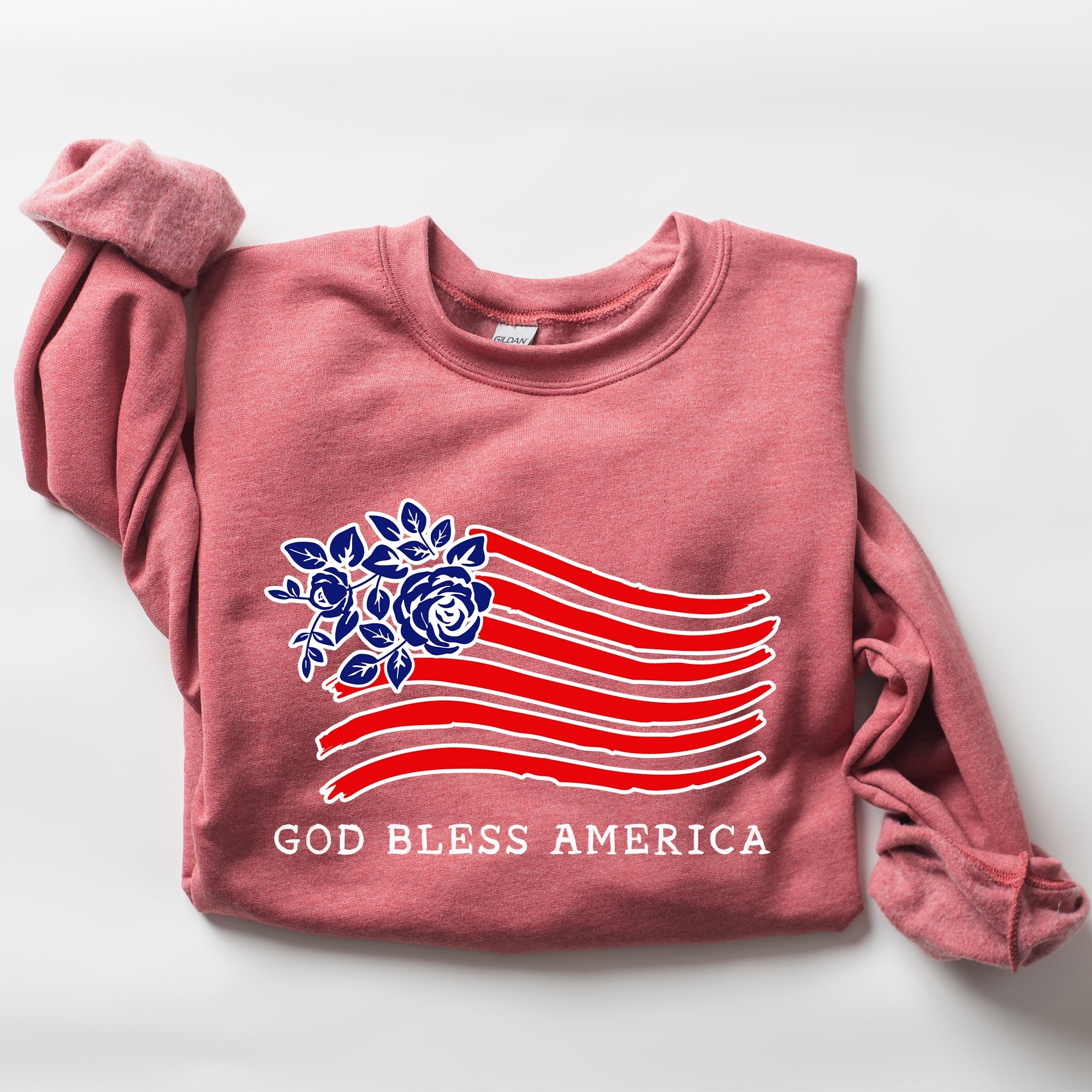 God Bless America Flower Flag 4th Of July Patriotic Floral Pattern Vintage Style Sweatshirt