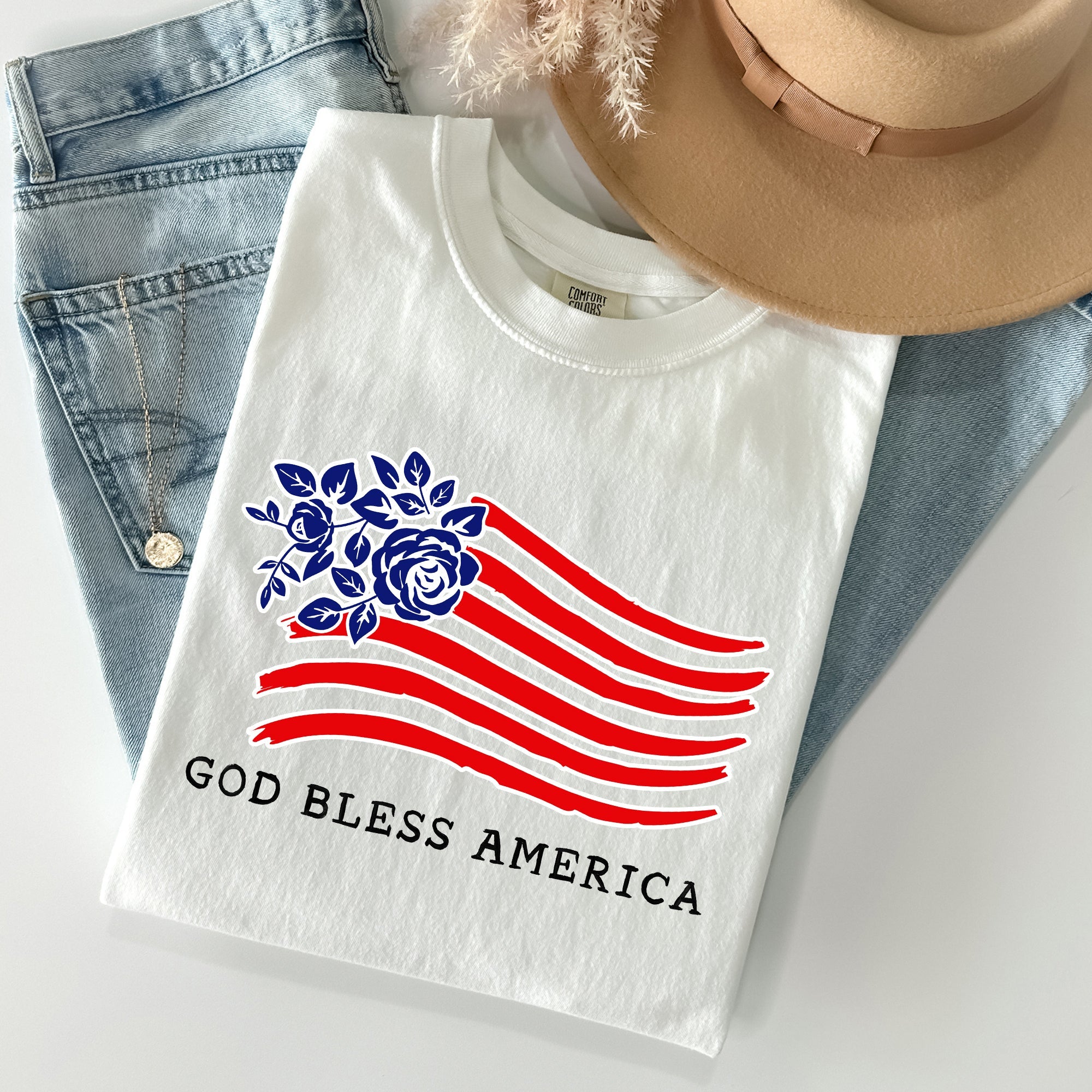 God Bless America Flower Flag Patriotic Design For Freedom And Country Pride Comfort Colors Tee