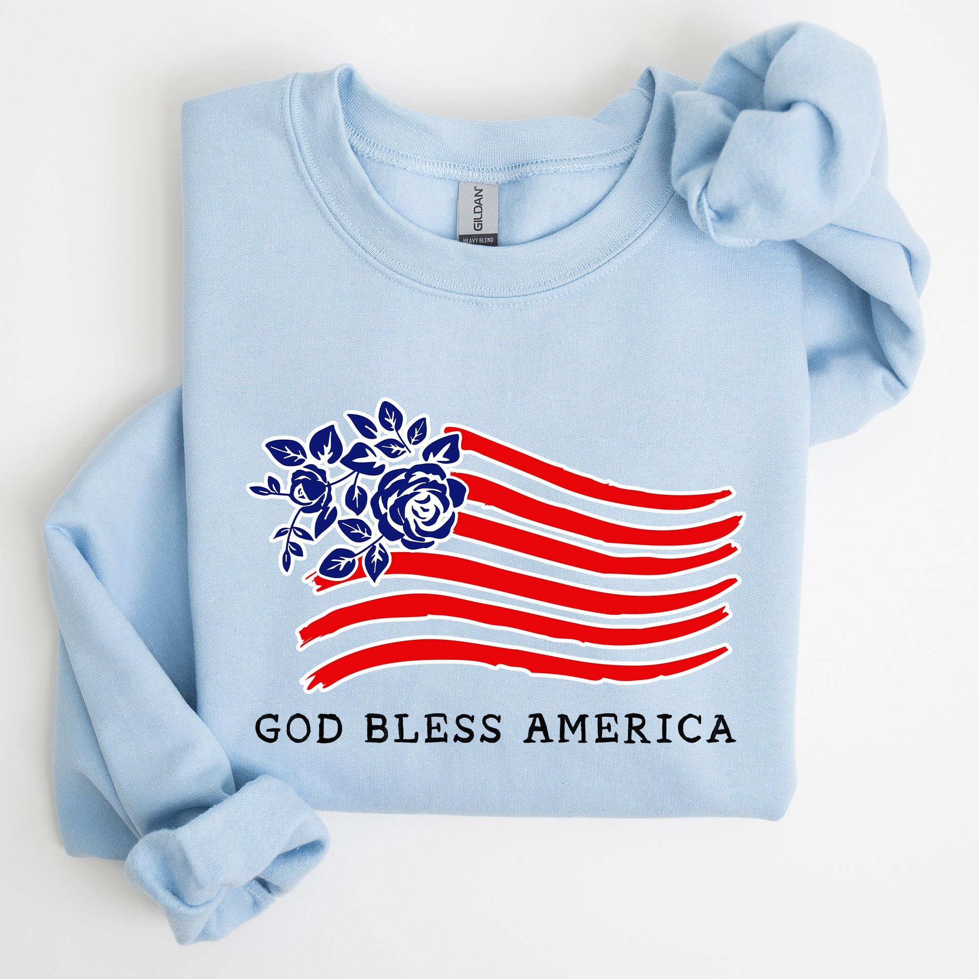 God Bless America Flower Flag 4th Of July Patriotic Floral Pattern Vintage Style Sweatshirt