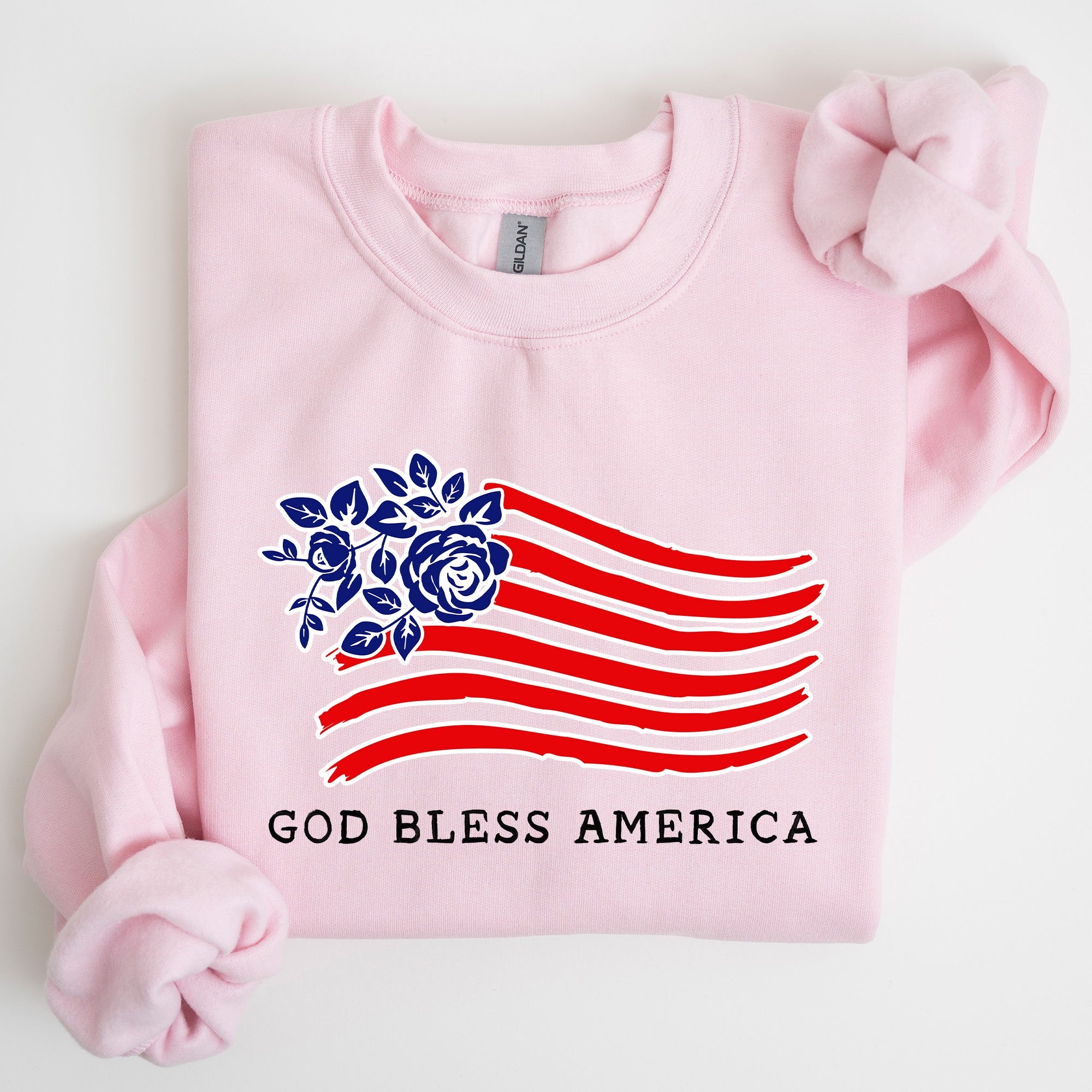 God Bless America Flower Flag 4th Of July Patriotic Floral Pattern Vintage Style Sweatshirt
