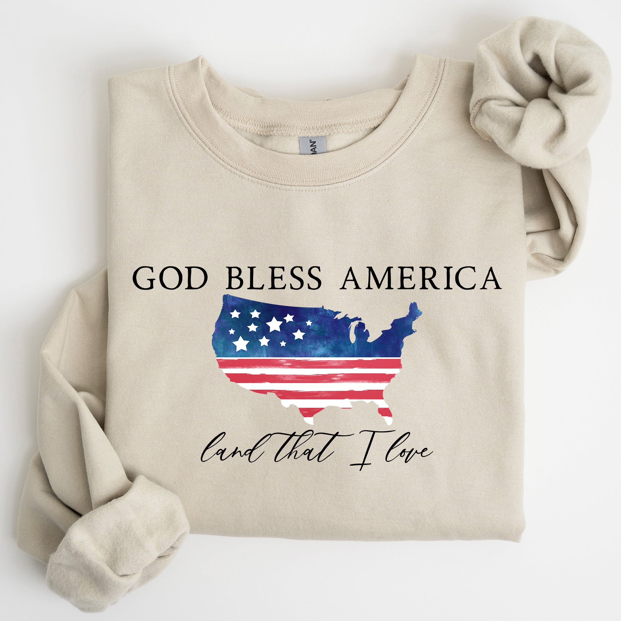 God Bless America, Land That I Love, USA Flag Premium Vintage Patriotic Graphic Sweatshirt