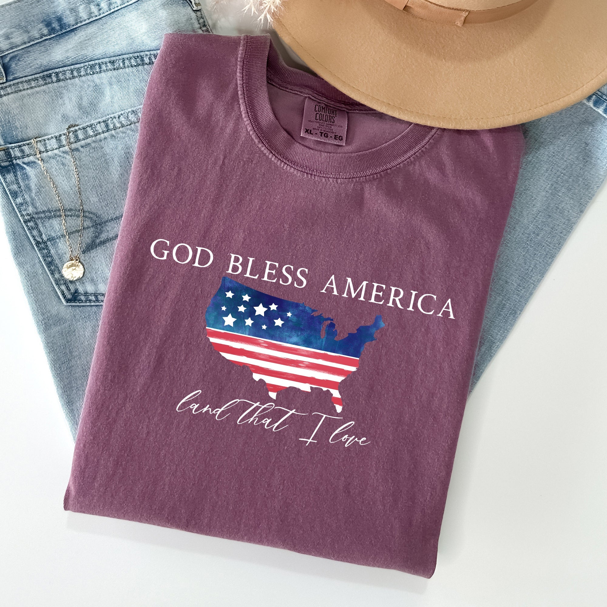 God Bless America, Land That I Love, USA Flag Proud American Patriot Comfort Colors Tee