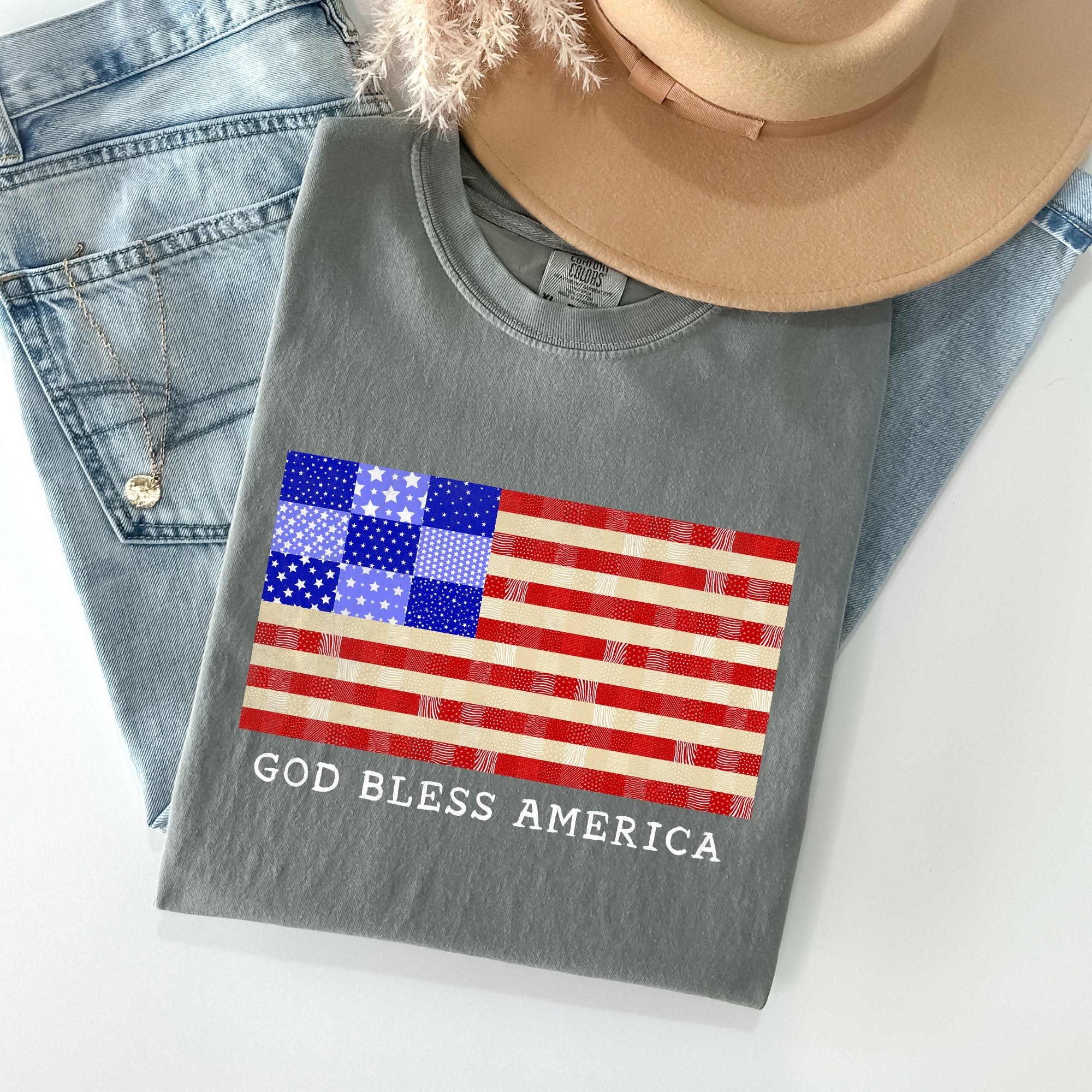God Bless America Land That I Love USA Flag Patriotic Graphic Comfort Colors Tee
