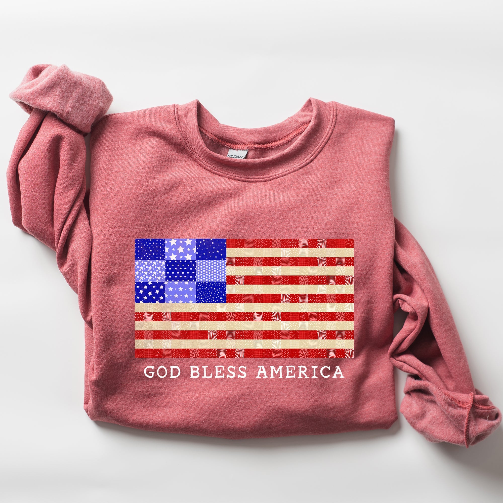 God Bless America Quilt Flag 4th of July Patriotic Quilt Pattern Design Sweatshirt