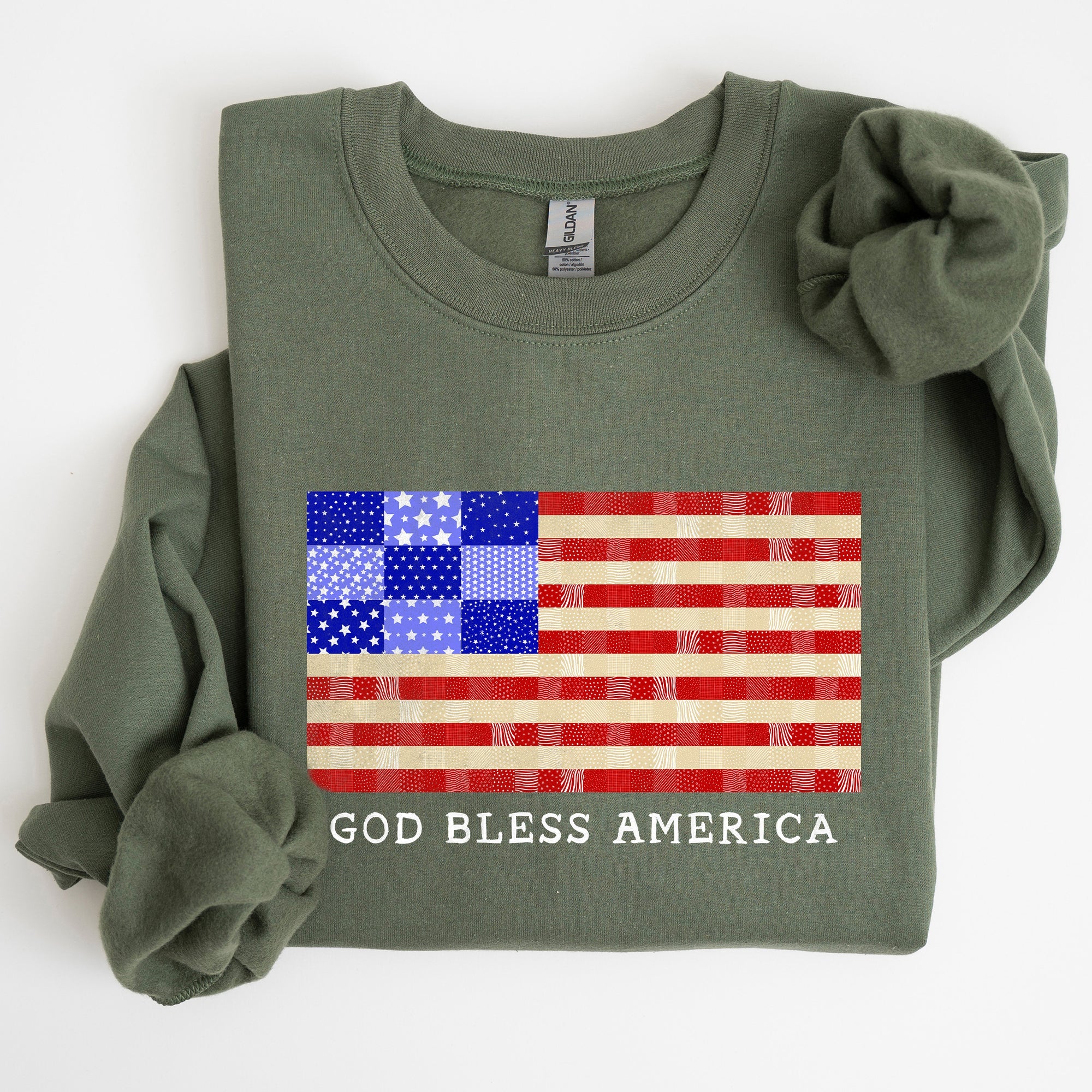 God Bless America Quilt Flag 4th of July Patriotic Quilt Pattern Design Sweatshirt