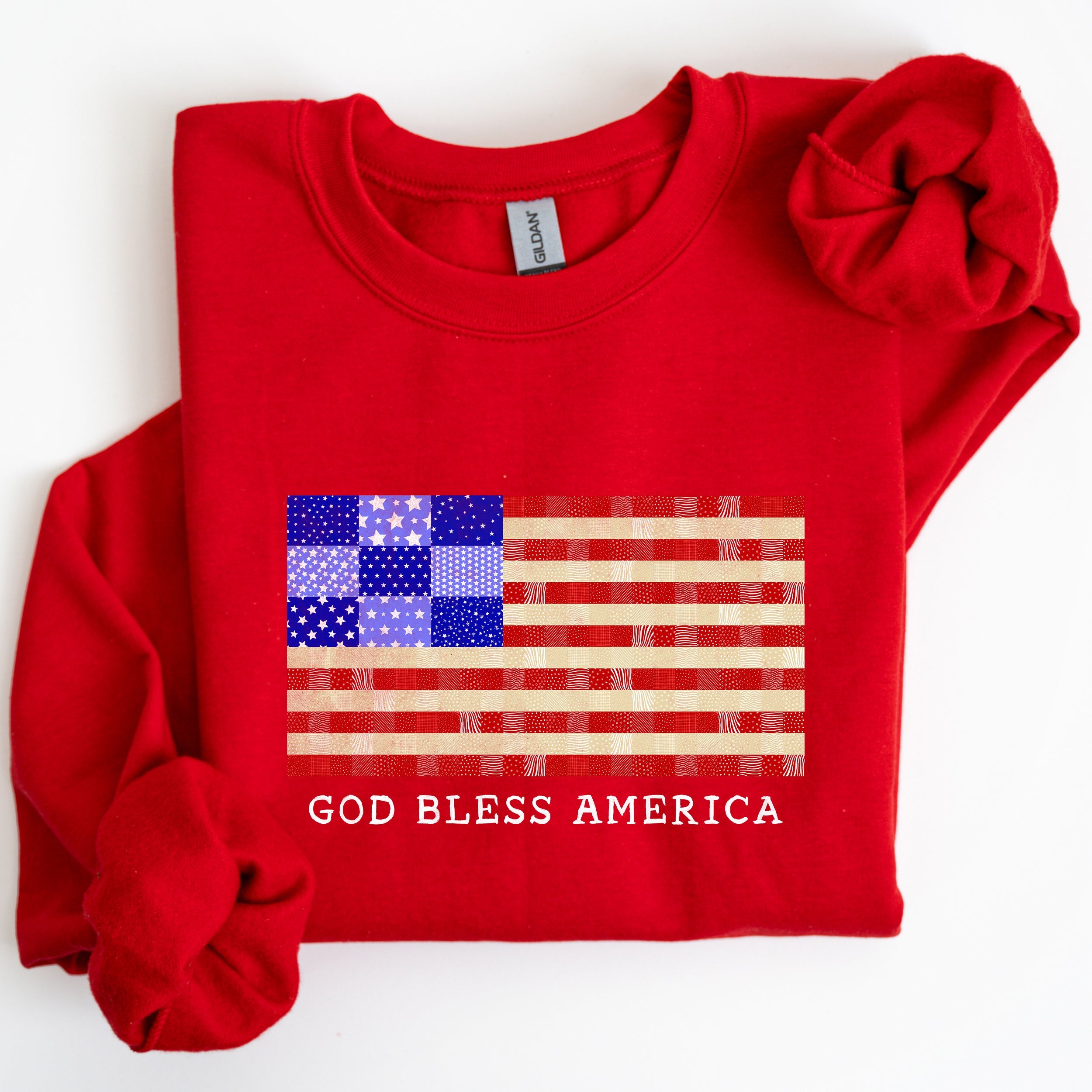 God Bless America Quilt Flag 4th of July Patriotic Quilt Pattern Design Sweatshirt