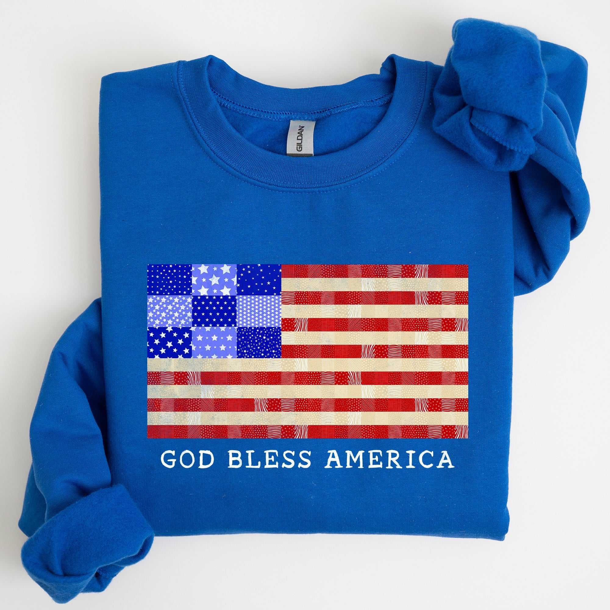 God Bless America Quilt Flag 4th of July Patriotic Quilt Pattern Design Sweatshirt