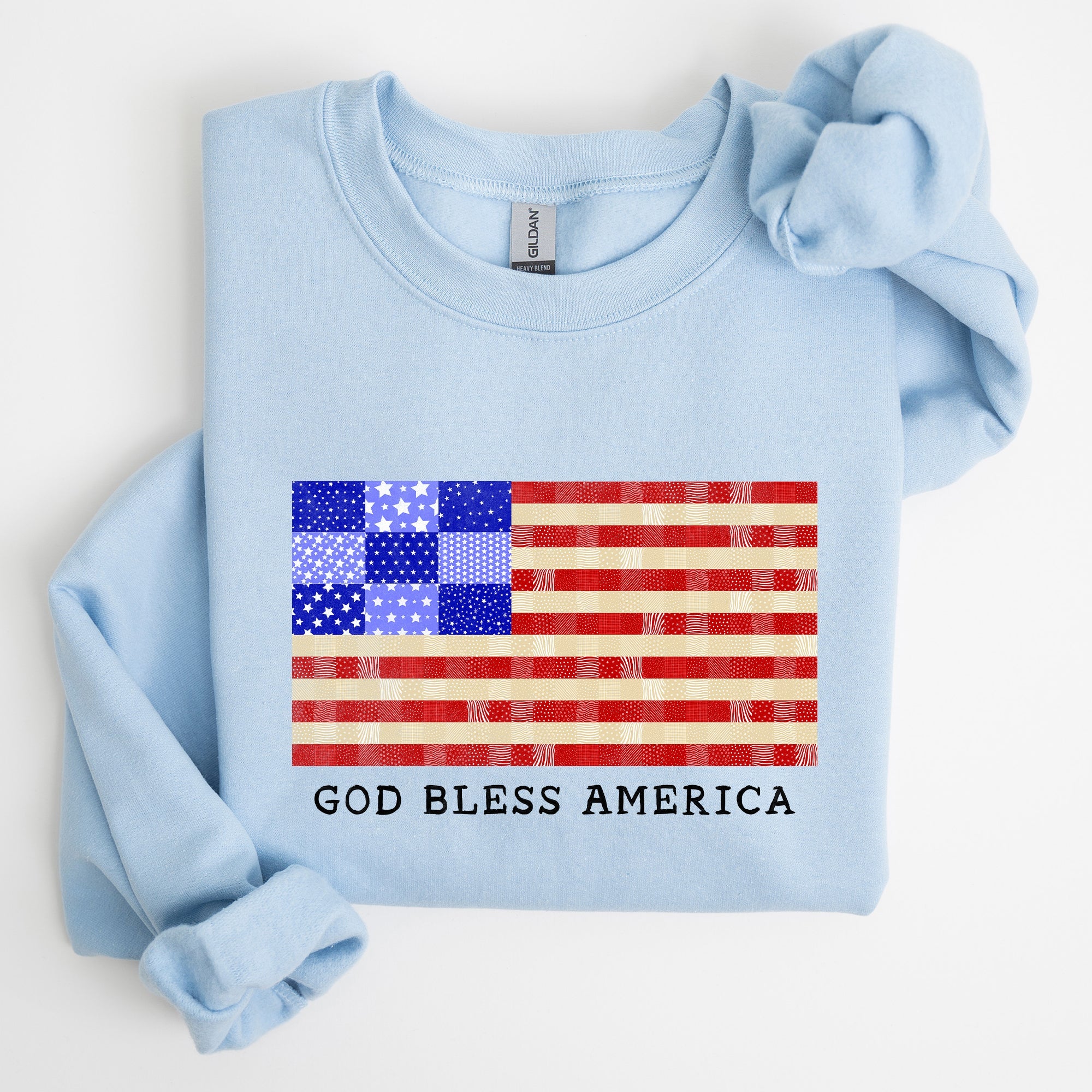 God Bless America Quilt Flag 4th of July Patriotic Quilt Pattern Design Sweatshirt